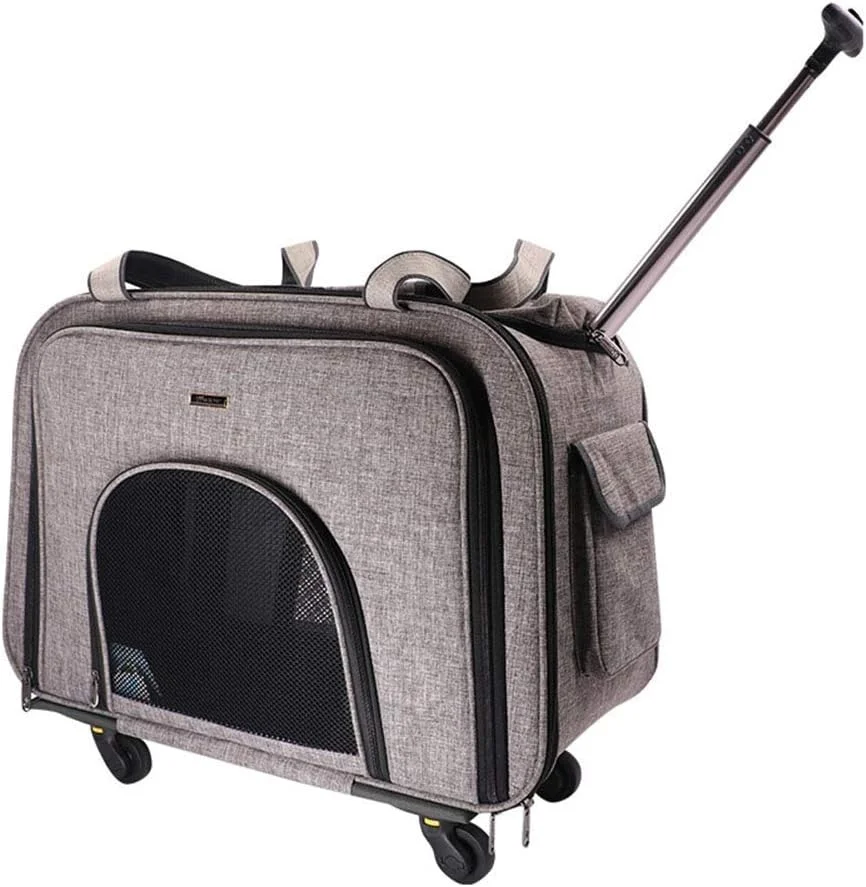 کیف حمل حیوانات خانگی چرخ دار نایلونی برای گربه ها و سگ ها، ترولی حمل و نقل با تهویه، 58 * 38 * 32 سانتی متر