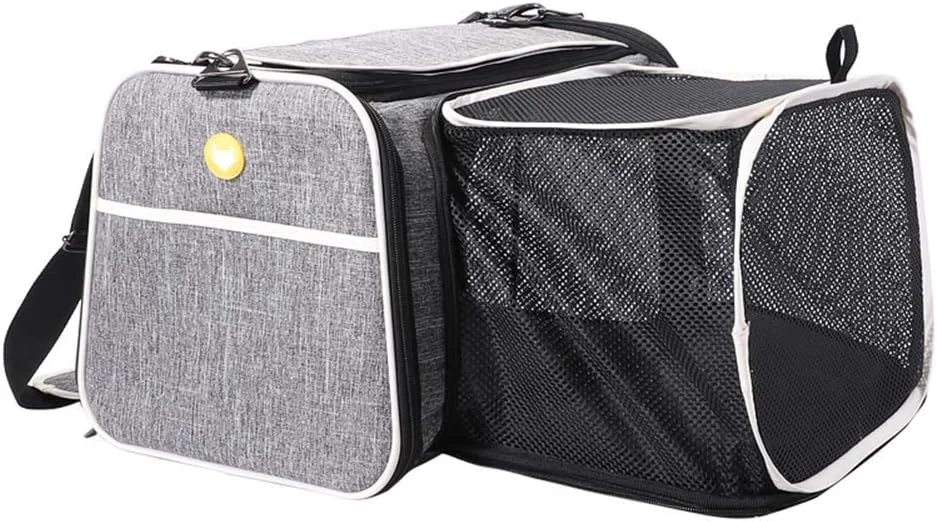 کیف حمل تاشو و جادار حیوانات خانگی برای سگ ها و گربه های کوچک، کیف مسافرتی قابل حمل با پد و قابلیت افزایش فضا
