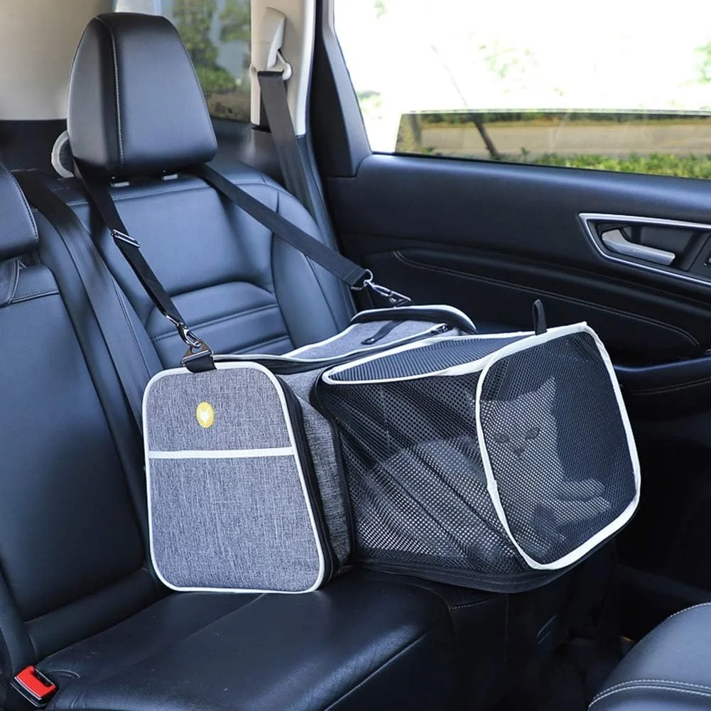 کیف حمل تاشو و جادار حیوانات خانگی برای سگ ها و گربه های کوچک، کیف مسافرتی قابل حمل با پد و قابلیت افزایش فضا