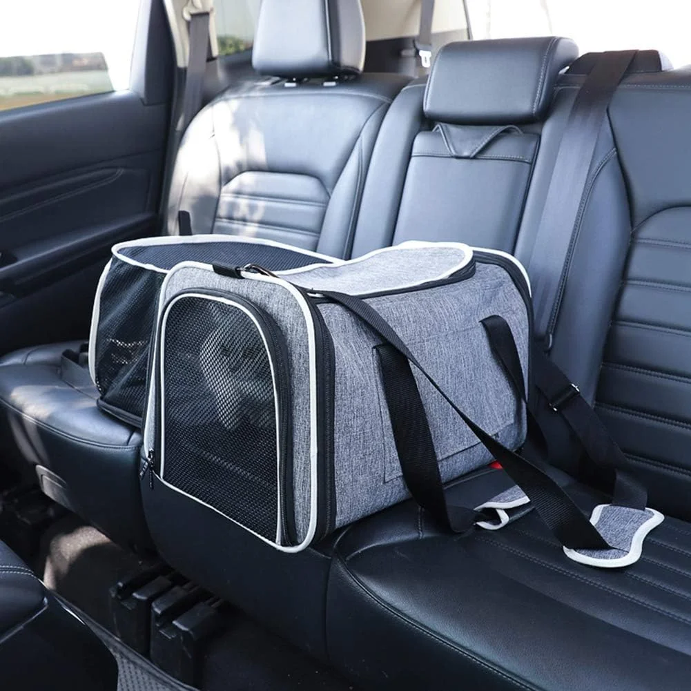 کیف حمل تاشو و جادار حیوانات خانگی برای سگ ها و گربه های کوچک، کیف مسافرتی قابل حمل با پد و قابلیت افزایش فضا