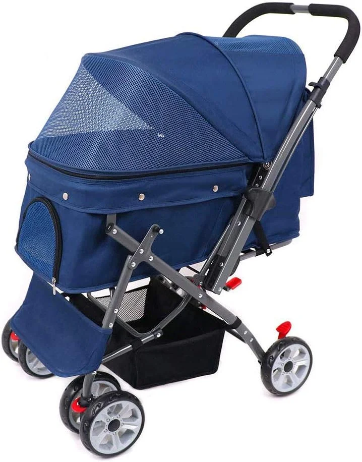 کالسکه مسافرتی حیوانات خانگی برای سگ و گربه، ترولی تاشو برای حیوانات خانگی، حمل کننده چرخ دار، نصب سریع با یک کلیک