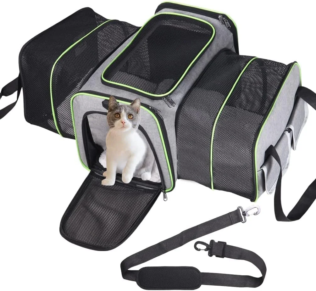 کیف حمل حیوانات خانگی بزرگ مونمن، کیف حمل گربه با دو طرف نرم و قابلیت گسترش، دارای پد پشمی قابل جابجایی برای گربه ها، توله سگ ها و سگ های کوچک، مورد تایید خطوط هوایی