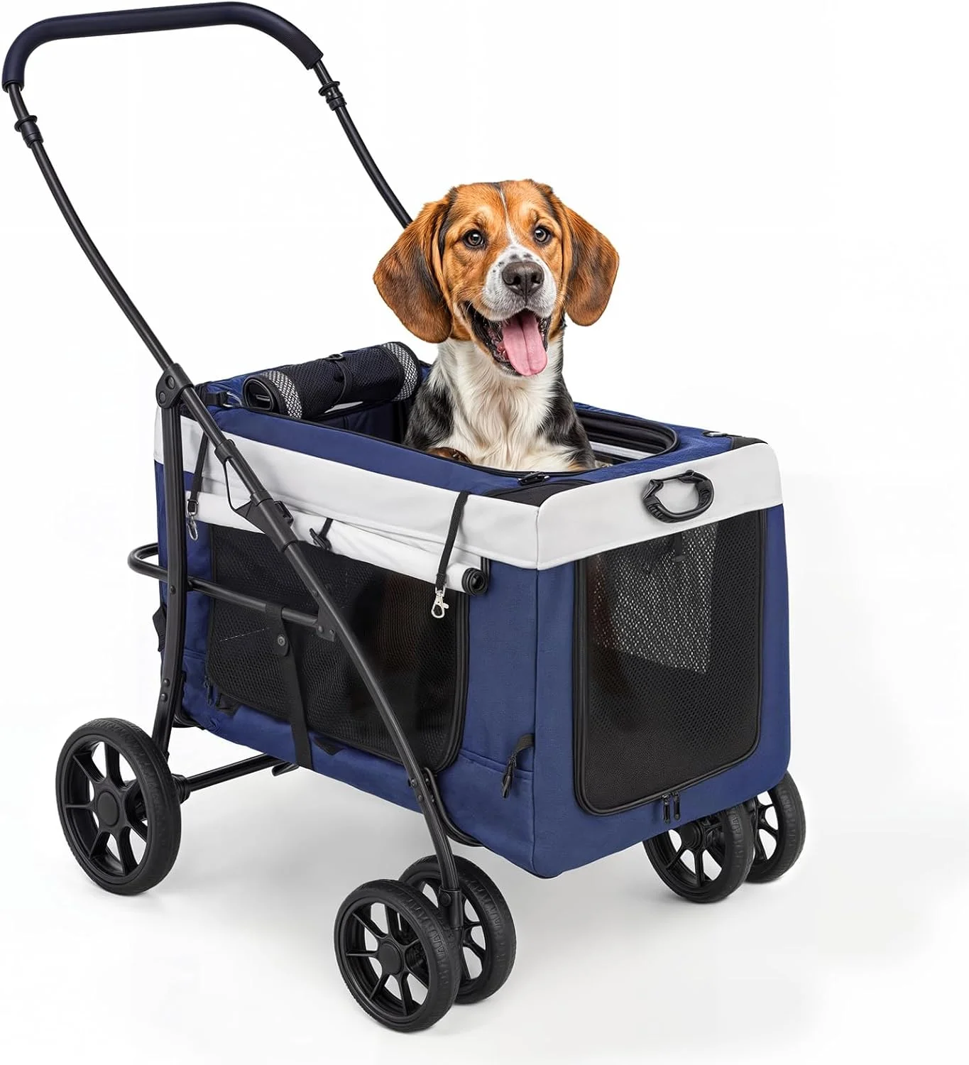 کالسکه سگ و گربه MoNiBloom، کالسکه حیوانات خانگی 4 چرخ با سبد جداشدنی، چرخ دستی مسافرتی، باکس تاشو نرم سگ