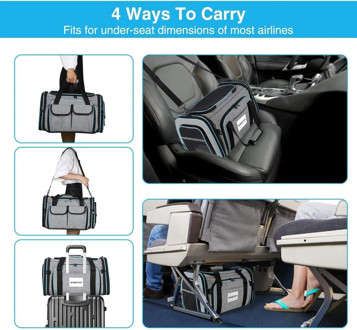 کیف حمل حیوانات خانگی ORCHID M®، بزرگ، نرم و تاشو، مناسب سفر و مورد تایید خطوط هوایی، با قابلیت گسترش از 4 طرف، دارای پد پشمی جداشدنی و جیب برای گربه ها، سگ ها و حیوانات کوچک