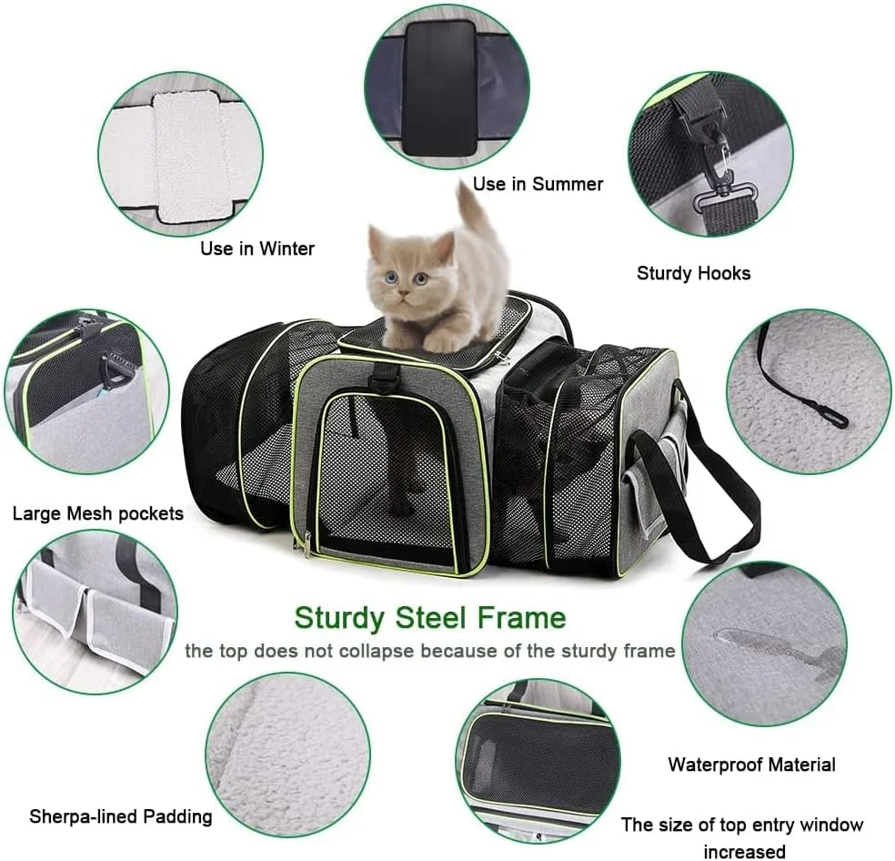 کیف حمل حیوانات خانگی بزرگ مونمن، کیف حمل گربه با دو طرف نرم و قابلیت گسترش، دارای پد پشمی قابل جابجایی برای گربه ها، توله سگ ها و سگ های کوچک، مورد تایید خطوط هوایی