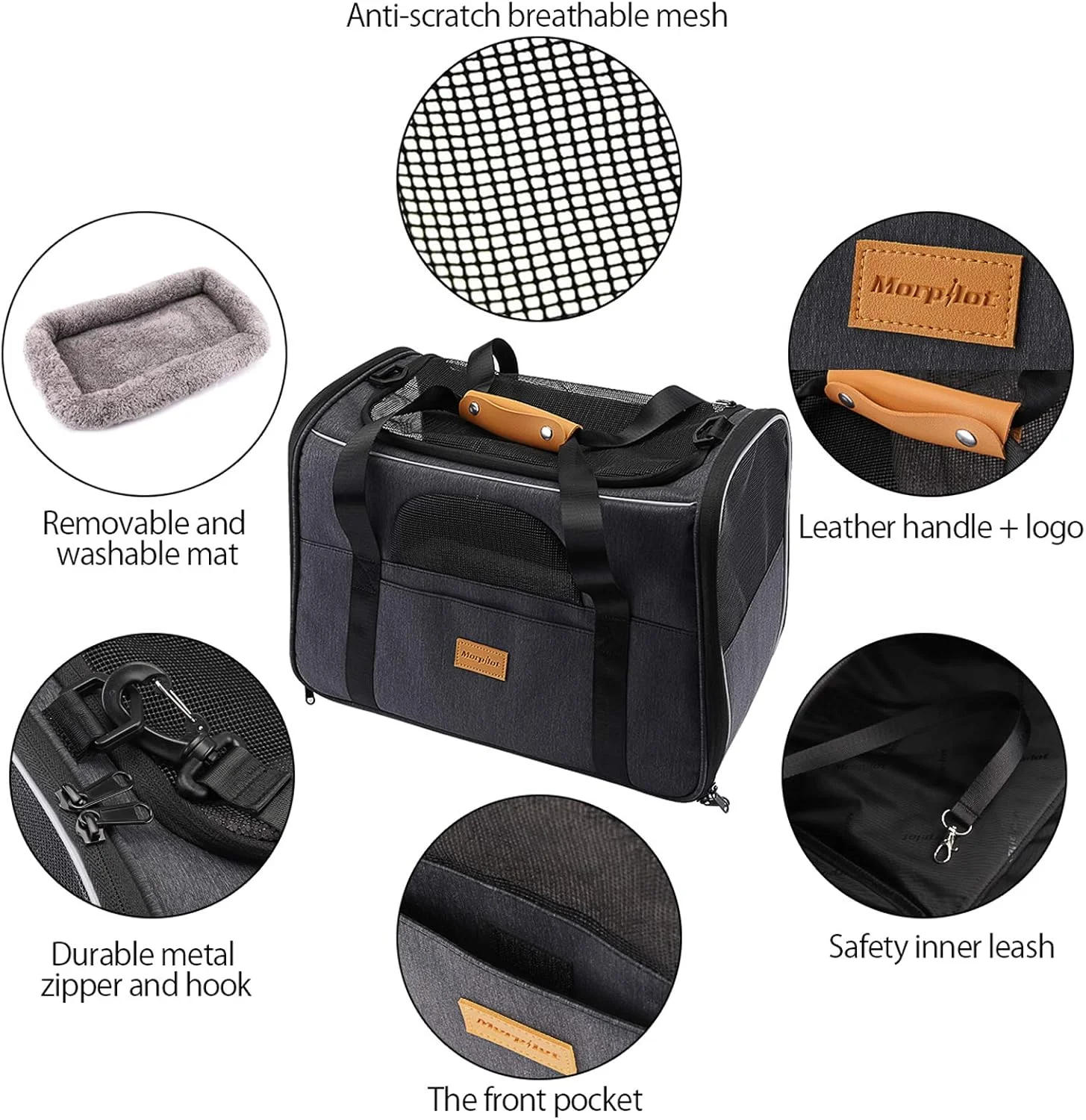 کیف حمل حیوانات خانگی Morpilot، کیف قابل حمل با باز شدن از بالا، تشک جداشدنی و توری تنفسی، کیف حمل تاشو برای سگ و گربه، با بند شانه و ظرف حیوانات خانگی، خاکستری