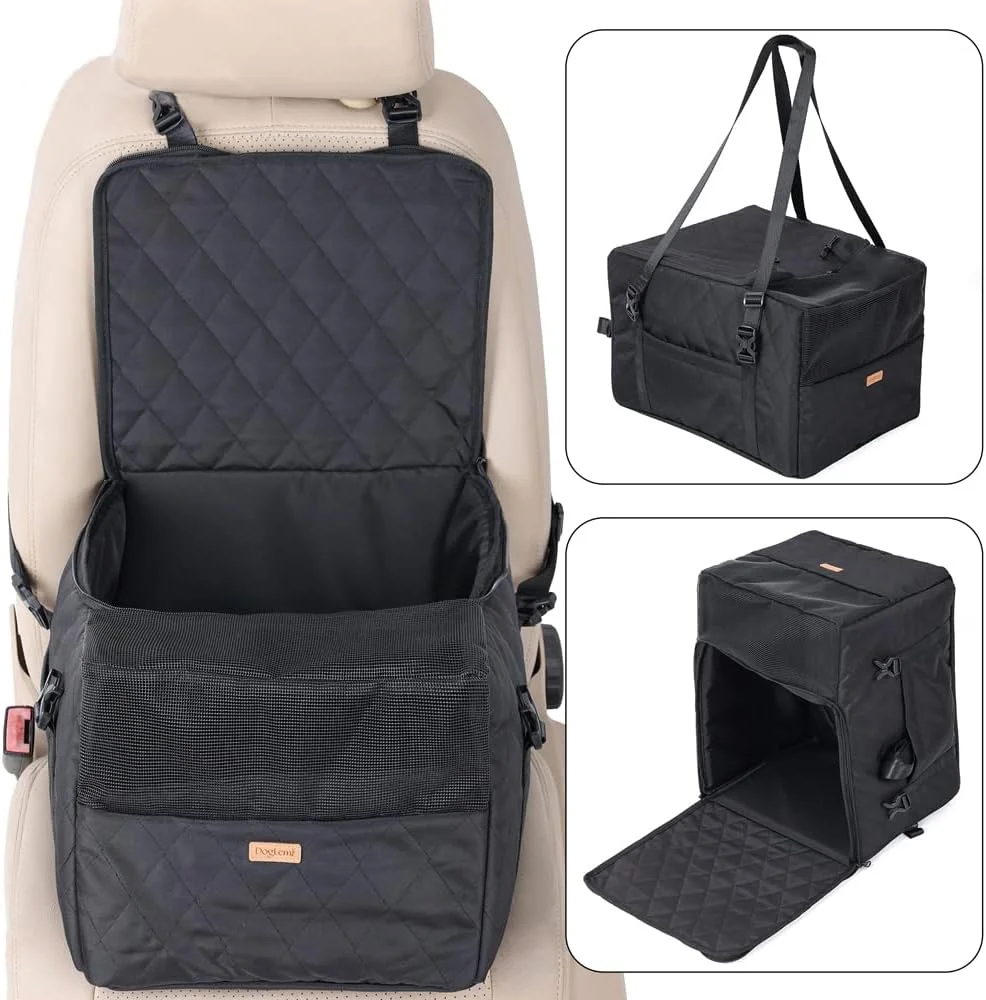 صندلی ماشین سگ 3 در 1 NeoStyle، کیف حمل حیوانات خانگی، صندلی تقویت کننده توله سگ قابل شستشو برای صندلی های جلو و عقب، صندلی ماشین گربه با هارنس و کیف ذخیره سازی، کیف حمل تاشو مسافرتی قابل تنفس (مشکی)