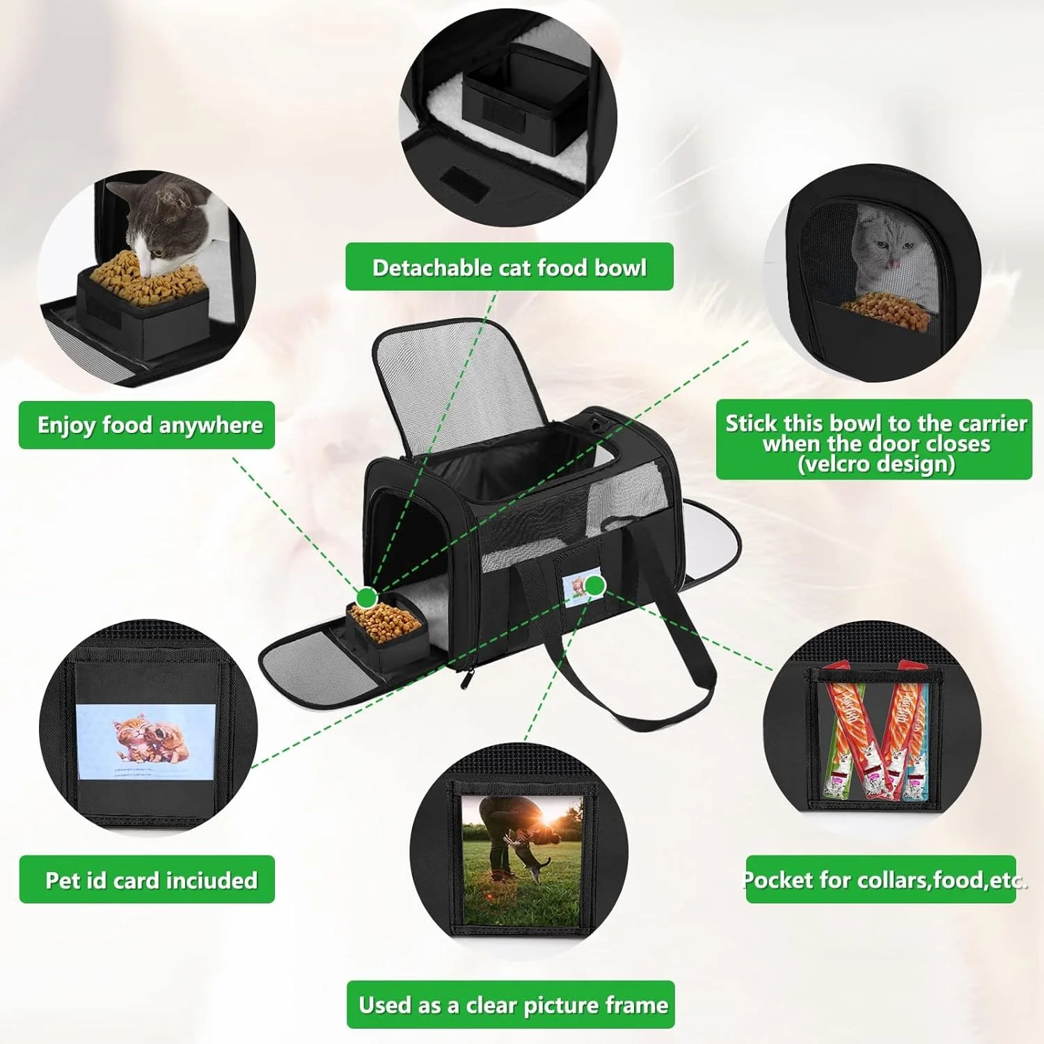 کیف حمل حیوانات خانگی NALACAL، کیف حمل نرم برای گربه های زیر 11 کیلوگرم، کیف حمل تاشو و قابل تنفس برای سگ، 50x33x33 سانتی متر، مورد تایید خطوط هوایی TSA برای سگ و گربه (مشکی)