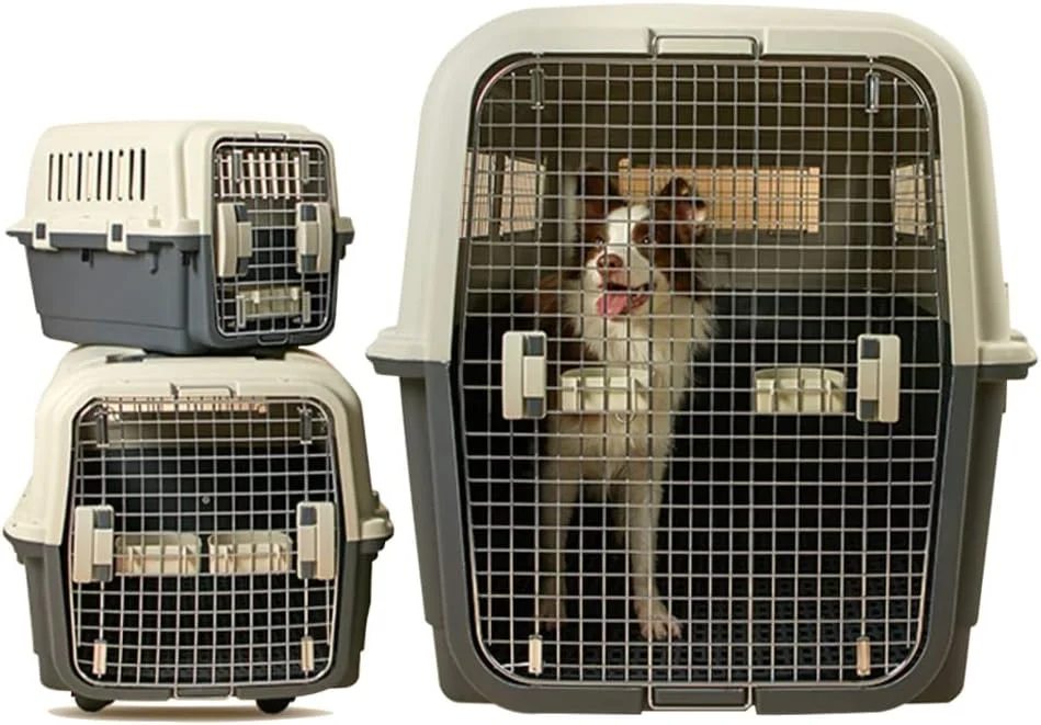باکس حمل سگ NeoStyle با بدنه سخت، قفس پلاستیکی حمل سگ با درب توری چرخ دار، مناسب برای سگ های متوسط و بزرگ (XL(80 * 56 * 65CM), خاکستری تیره (دارای صفحه جداکننده ادرار + کاسه آویز + چرخ))
