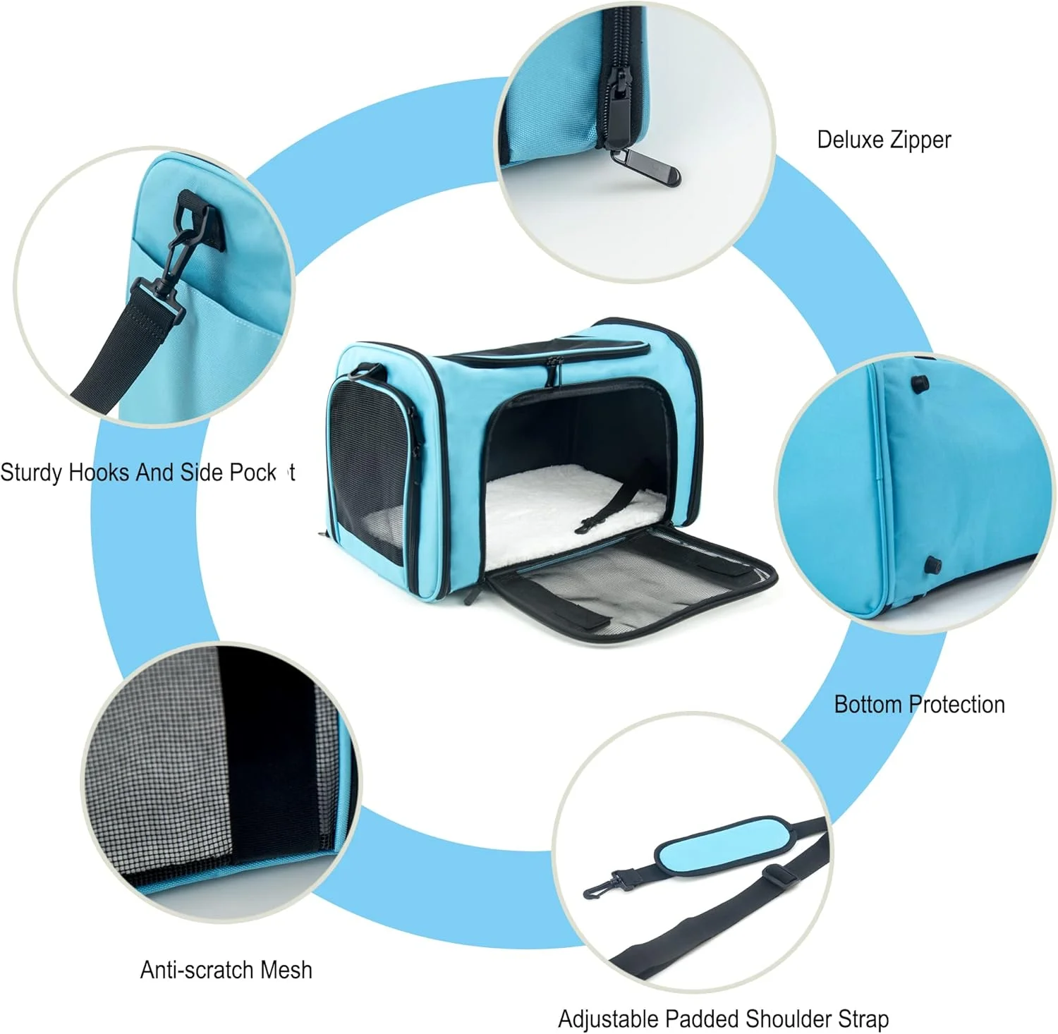 کیف حمل نرم برای سگ و گربه کوچک و متوسط، پد جداشدنی، کیف مسافرتی تاشو بزرگ آبی
