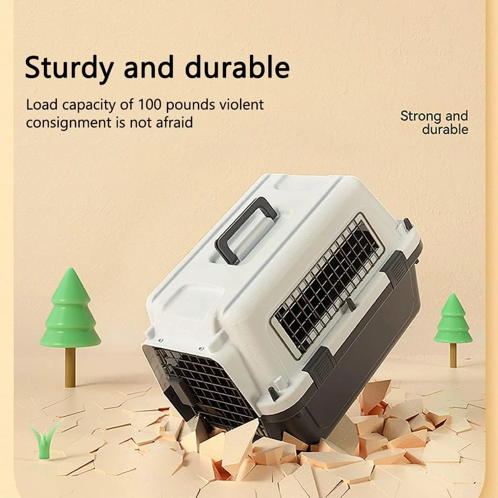 باکس حمل سگ NeoStyle با بدنه سخت، قفس پلاستیکی حمل سگ با درب توری چرخ دار، مناسب برای سگ های متوسط و بزرگ (XL(80 * 56 * 65CM), خاکستری تیره (دارای صفحه جداکننده ادرار + کاسه آویز + چرخ))