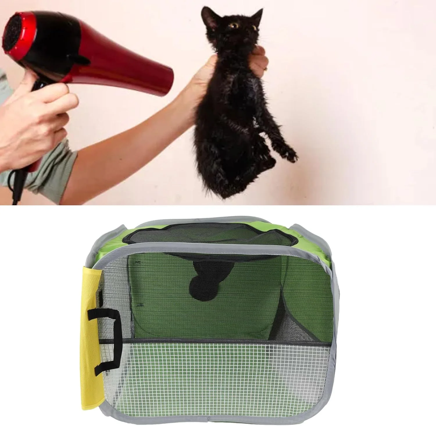 باکس خشک کن حیوانات خانگی قابل حمل - خشک کن پارچه آکسفورد ضد آب تاشو با پنجره های شفاف برای گربه ها و سگ ها