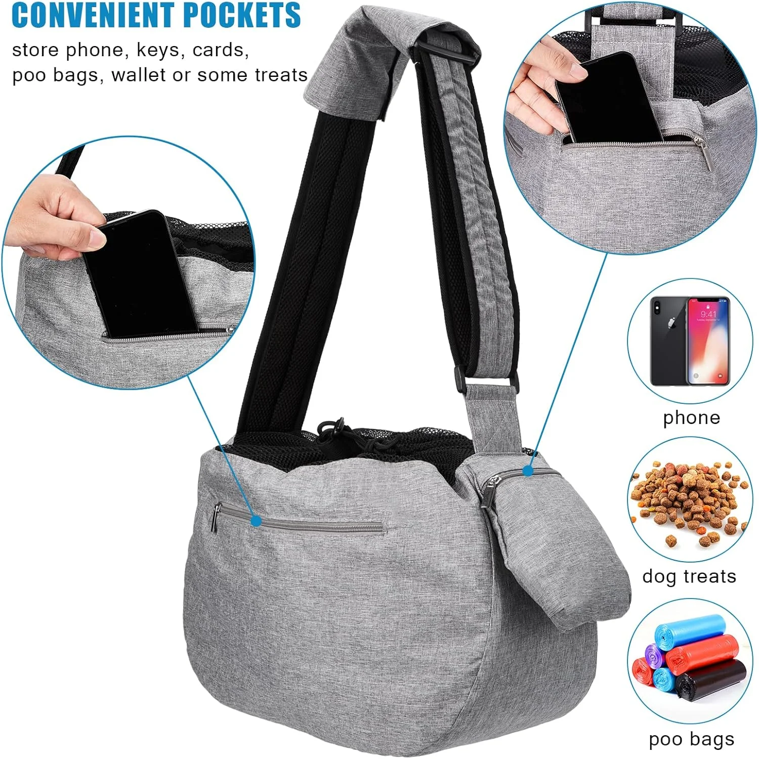 کیف حمل حیوانات خانگی اون پتز، مناسب برای سگ/گربه های بزرگ با وزن 7 تا 11 کیلوگرم، کیف حمل سگ دو طرفه و بدون دست با بند قابل تنظیم و پد شانه ای برای پیاده روی و مسافرت در فضای باز