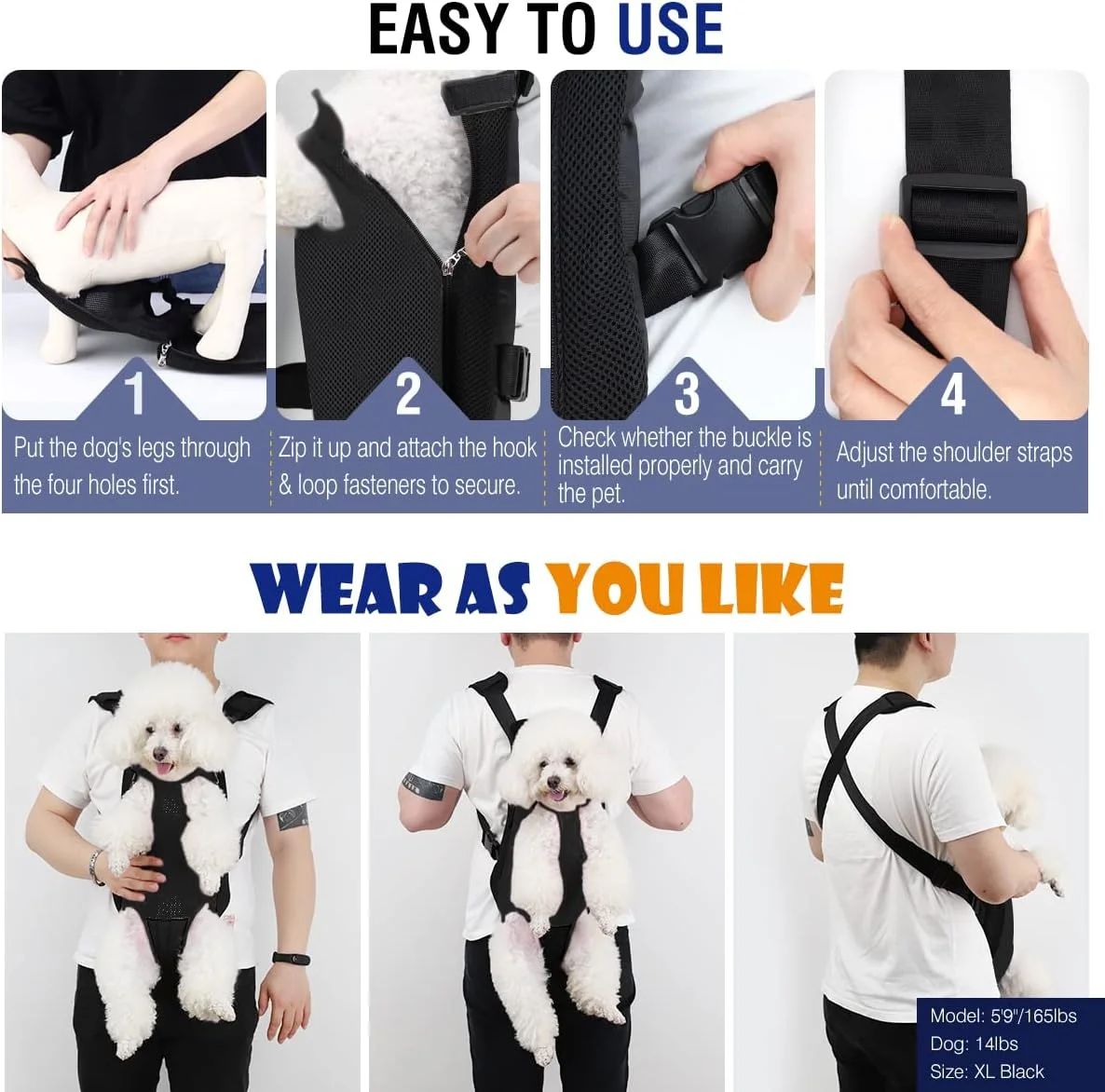 کیف حمل کوله پشتی سینه ای Pawaboo برای سگ های کوچک، توله سگ ها، گربه ها برای مسافرت، پیاده روی، کمپینگ و غیره. خیلی بزرگ - آبی