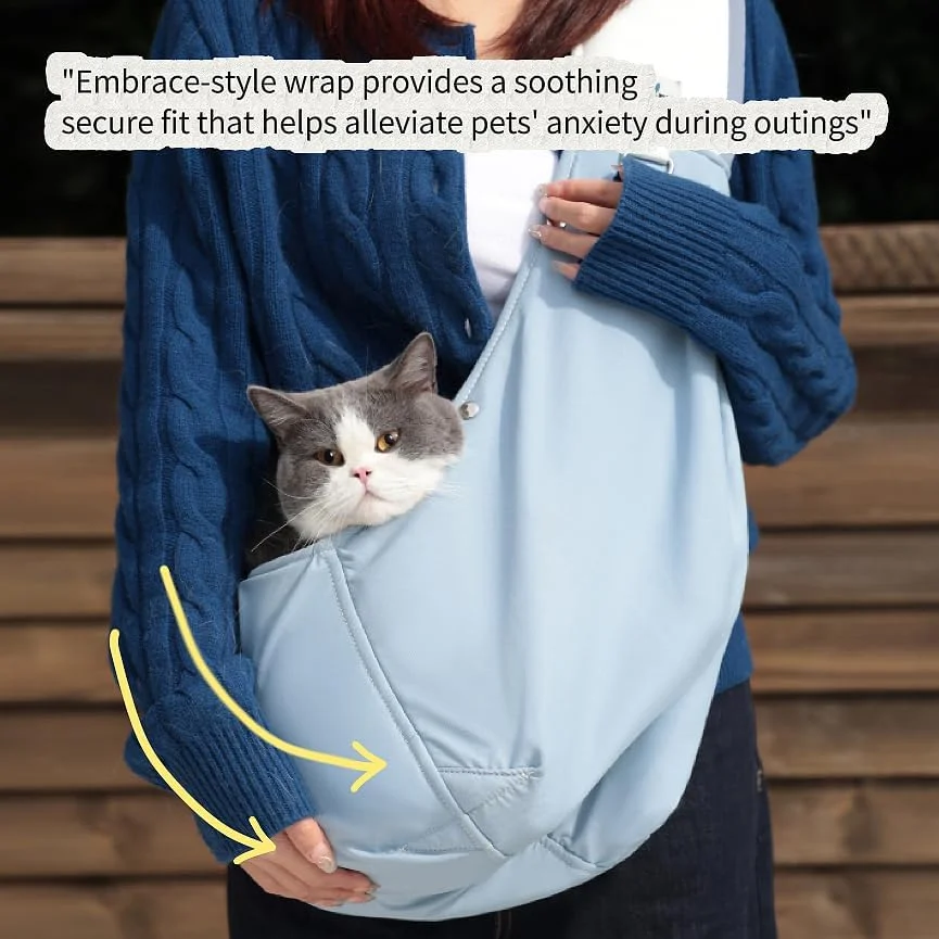 کیف حمل حیوانات خانگی رودوشی - طراحی آغوشی، کاهش اضطراب، بند شانه قابل تنظیم، دهانه کنترل شده، جیب های جادار، پارچه نخی نرم، پایه تنفسی سه بعدی
