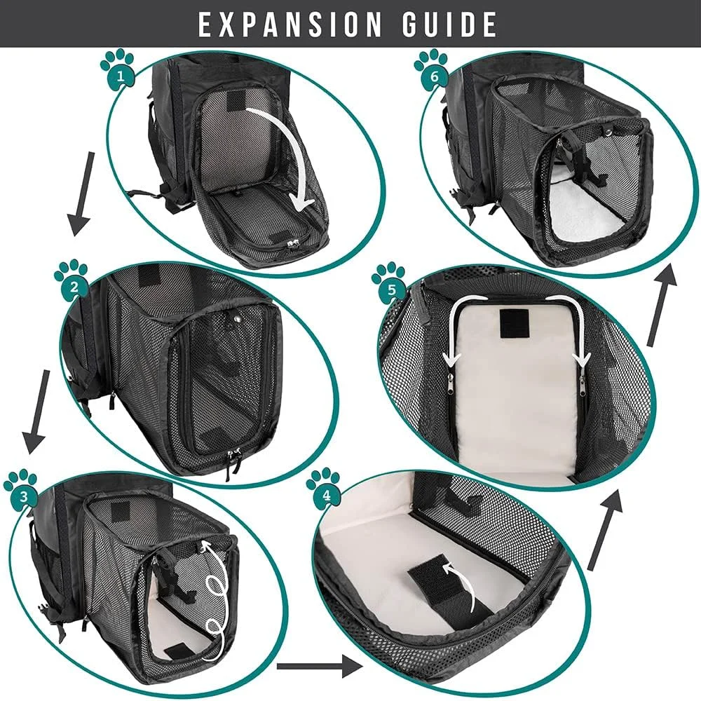 کیف کوله پشتی حمل حیوانات خانگی پتامی، کوله پشتی قابل گسترش برای سفر و پیاده روی، مناسب برای سگ و گربه کوچک و متوسط، دارای تهویه مناسب و پشتیبانی نرم از کمر، وزن قابل تحمل 8 کیلوگرم، مشکی
