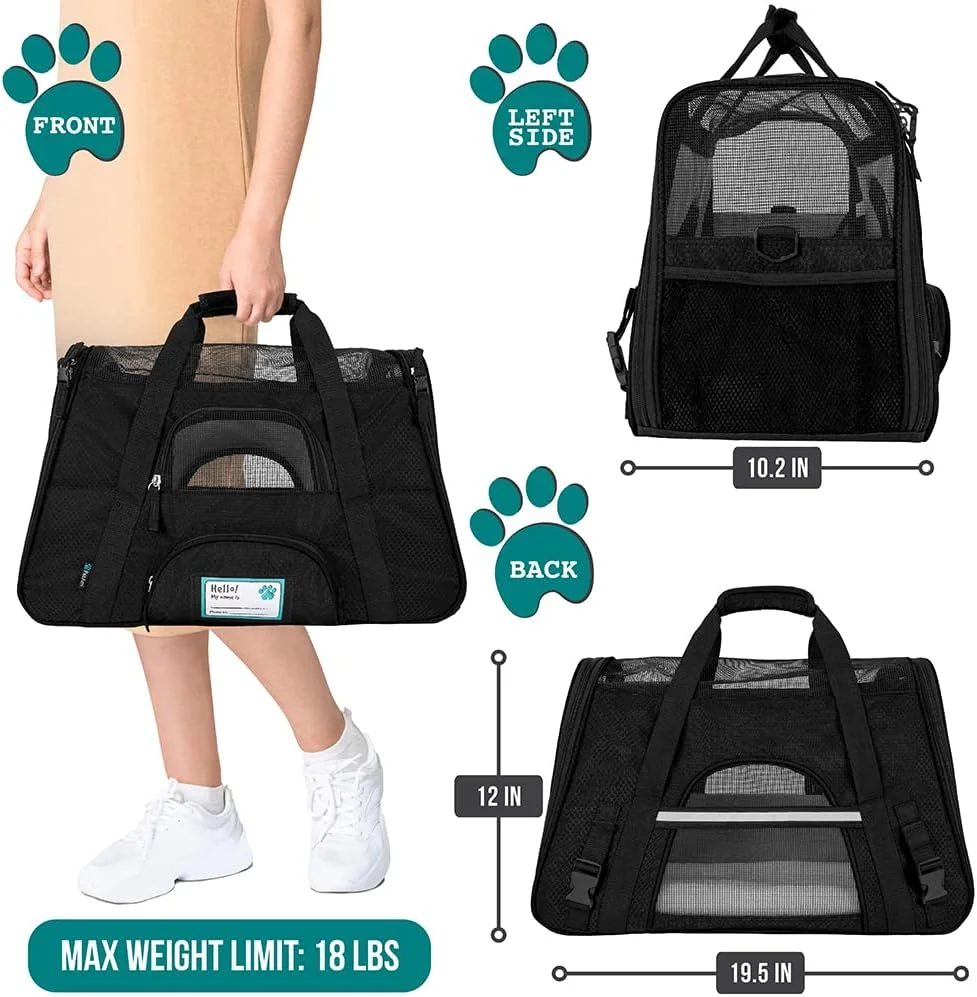 کیف حمل حیوانات خانگی PetAmi با طراحی تهویه دار و راحت و ویژگی های ایمنی | ایده آل برای گربه ها، سگ ها و حیوانات خانگی کوچک تا متوسط (بزرگ، مشکی)