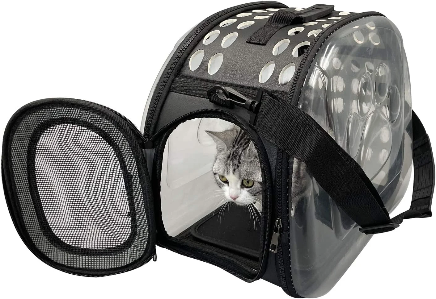 کیف حمل حیوانات خانگی PetLike، تاشو، مناسب سفر برای گربه و سگ های کوچک (مشکی، چرم)