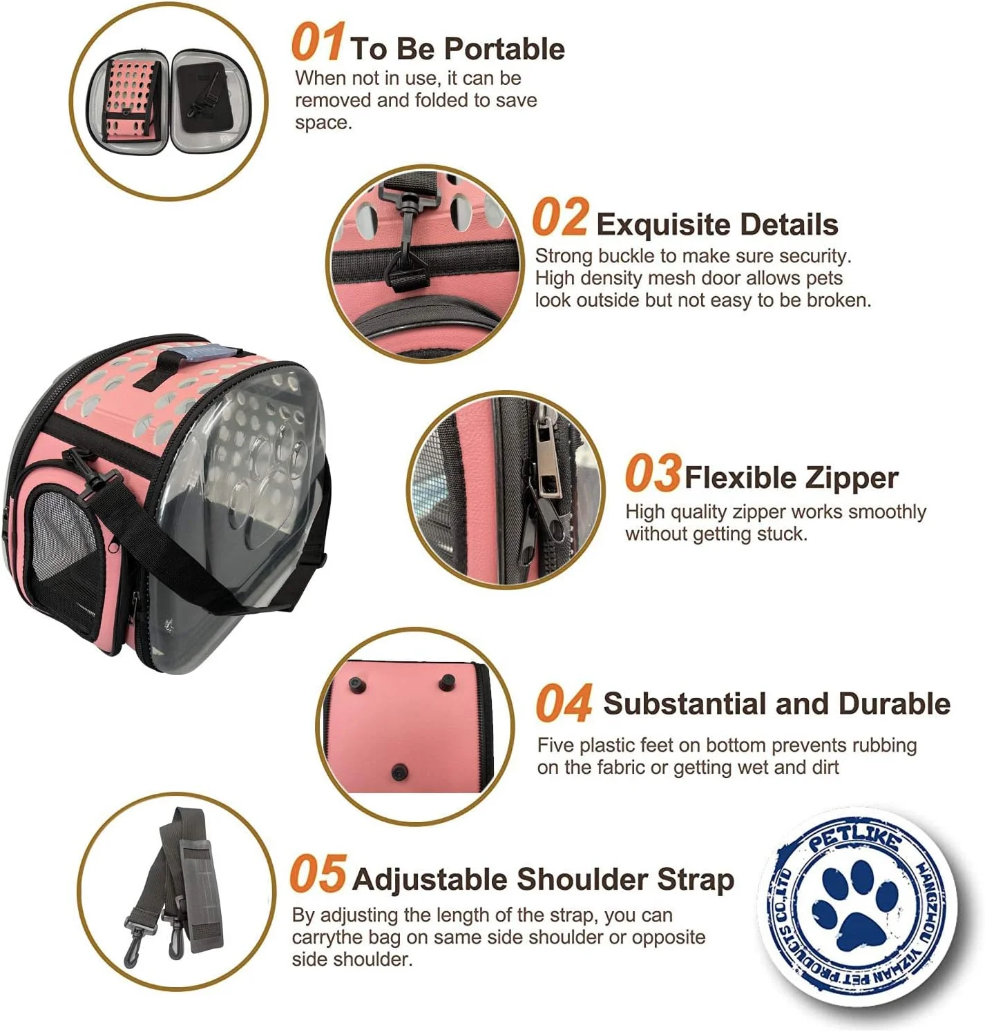 کیف حمل حیوانات خانگی PetLike، تاشو، مناسب سفر برای گربه و سگ های کوچک (مشکی، چرم)