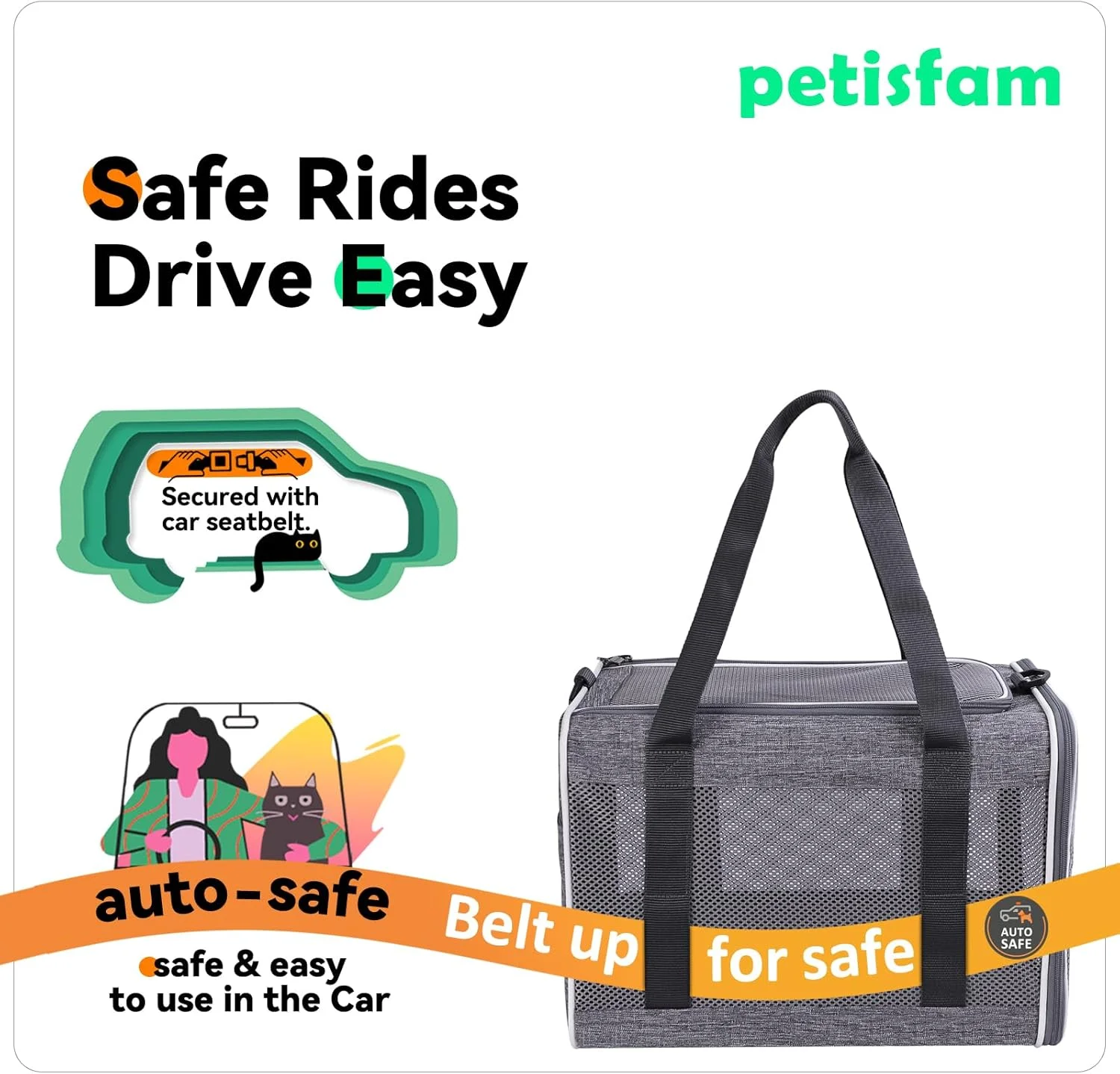 کیف حمل نرم حیوانات خانگی پتسفم با قابلیت بارگیری از بالا برای گربه های بزرگ و متوسط. محکم، دارای تهویه مناسب، تاشو برای نگهداری آسان، مناسب برای مراجعه آسان به دامپزشک