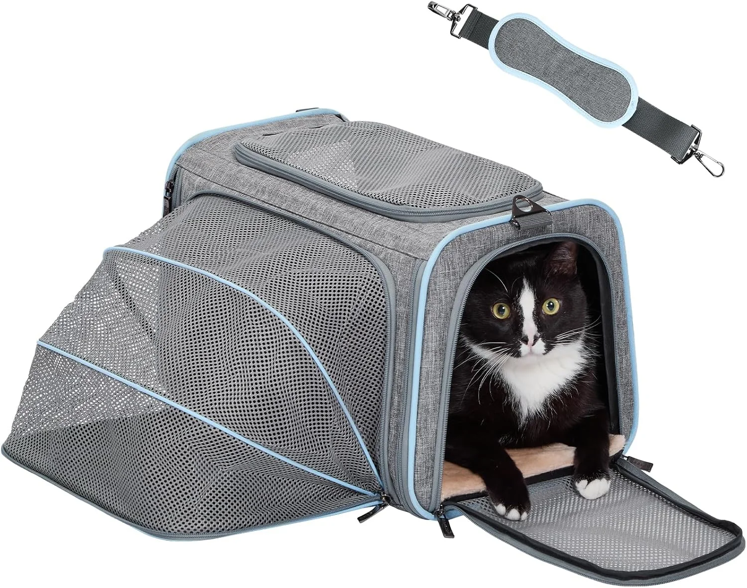 کیف حمل سگ و گربه Petsfit، تاشو، مناسب سفر هوایی، نرم و قابل شستشو، دارای پد نرم و جیب، زیپ های قفل دار