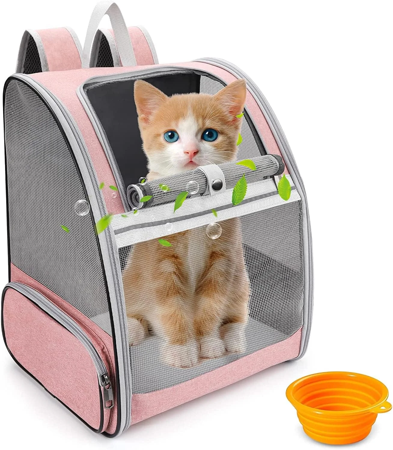 کیف کوله پشتی حمل حیوانات خانگی، کوله پشتی حمل گربه و توله سگ با طراحی کاملا تهویه شده، قابل گسترش با کاسه حیوانات خانگی، مناسب مسافرت، پیاده روی و کمپینگ