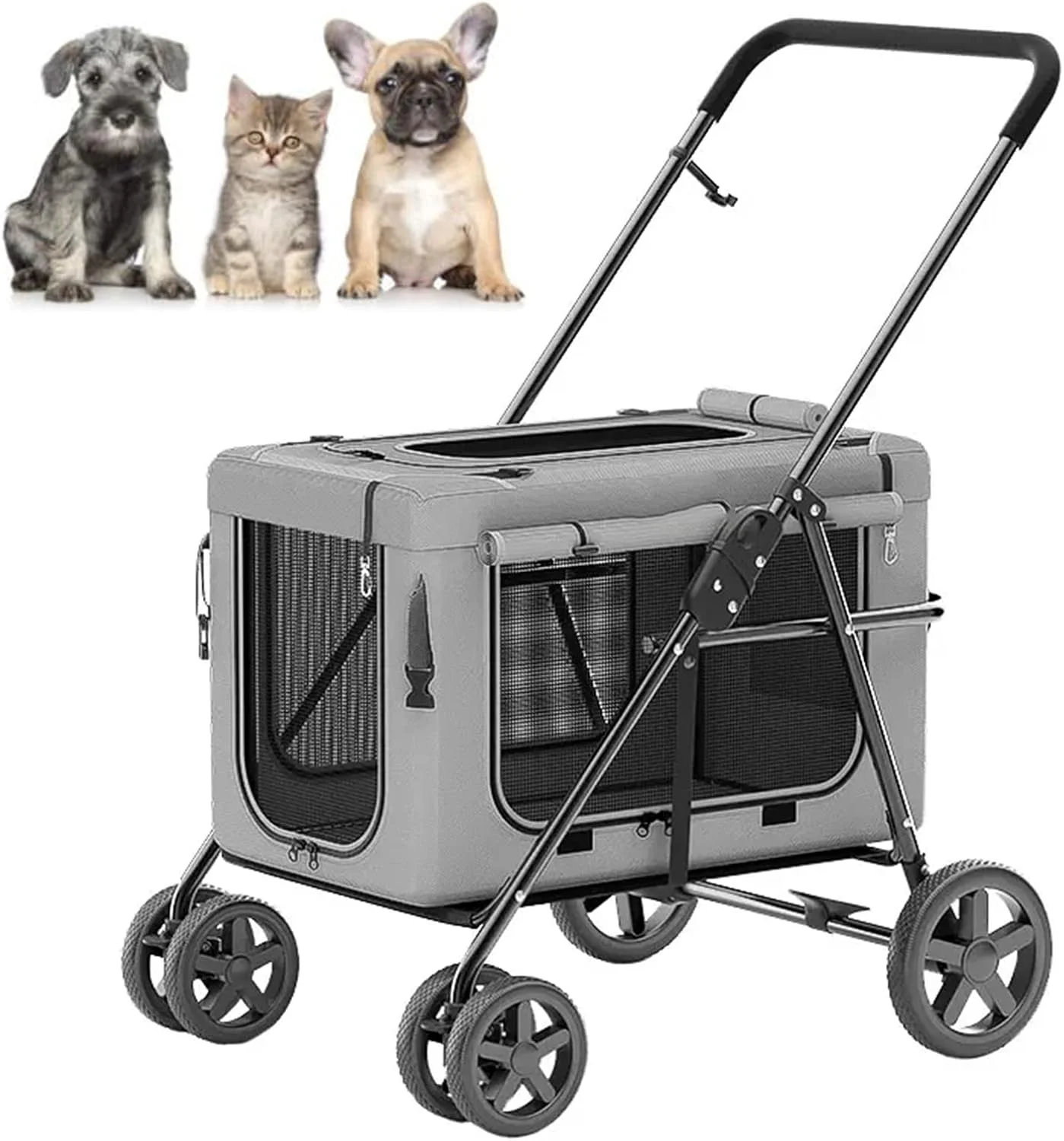 کالسکه سگ، کالسکه تاشو حیوانات خانگی مناسب سفر در فضای باز برای سگ و گربه کوچک و متوسط، تحمل وزن 20 کیلوگرم، خاکستری