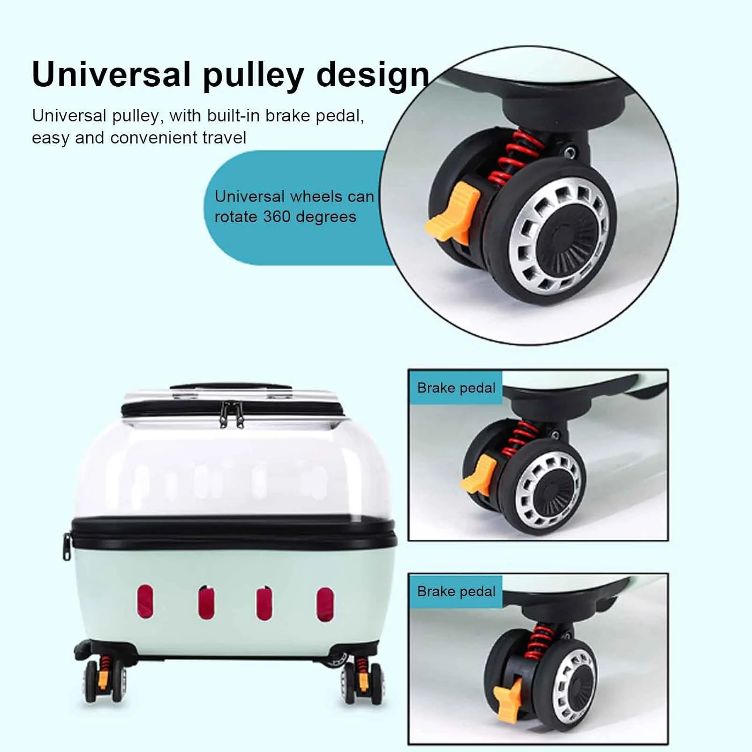 کیف حمل گربه چرخ دار، کیف حمل حیوانات خانگی قابل حمل با ساختار پایدار، کیف چرخ دستی توری تنفسی حیوانات خانگی، کیف چرخ دستی حیوانات خانگی با دسته تلسکوپی برای سگ گربه کوچک، صورتی شفاف