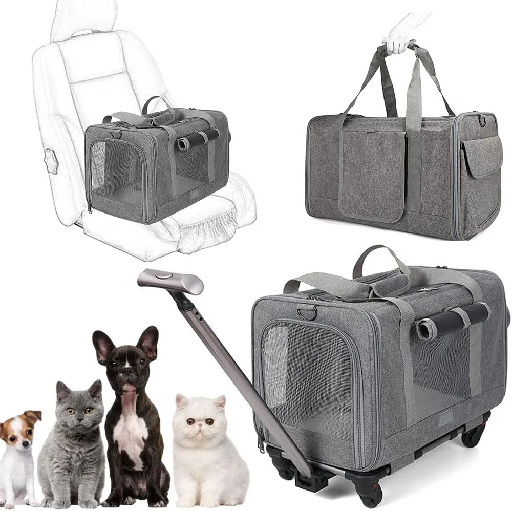 کیف چرخدار حمل حیوانات خانگی SKADE مناسب حیوانات تا 14 کیلوگرم، دارای دسته بادوام و چرخ های منعطف، دارای توری بادوام و تهویه مناسب (خاکستری، 1)