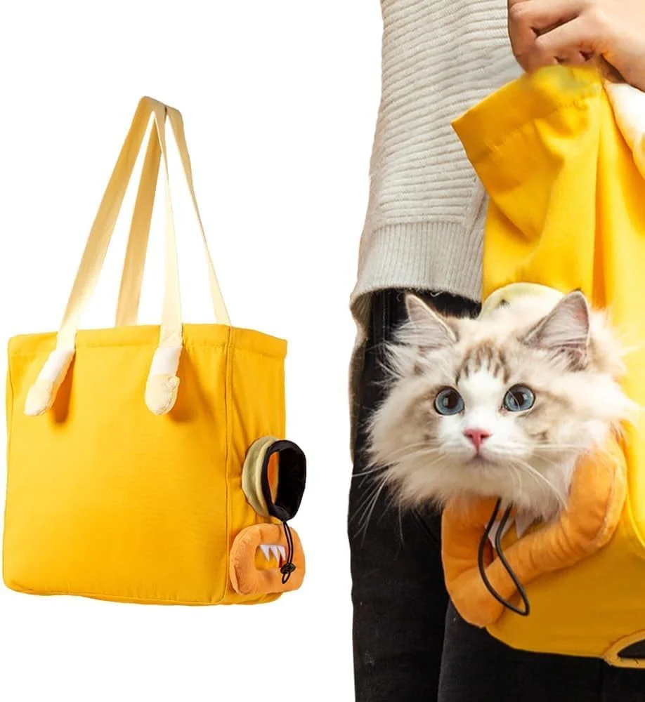 کیف حمل نرم گربه، کیف حمل حیوانات خانگی، کیف حمل بوم برای گربه ها و سگ ها چند منظوره، زرد شیک، کیف شانه گربه، می توانید گربه ها و سگ ها را برای پیاده روی بیرون ببرید (بزرگ)