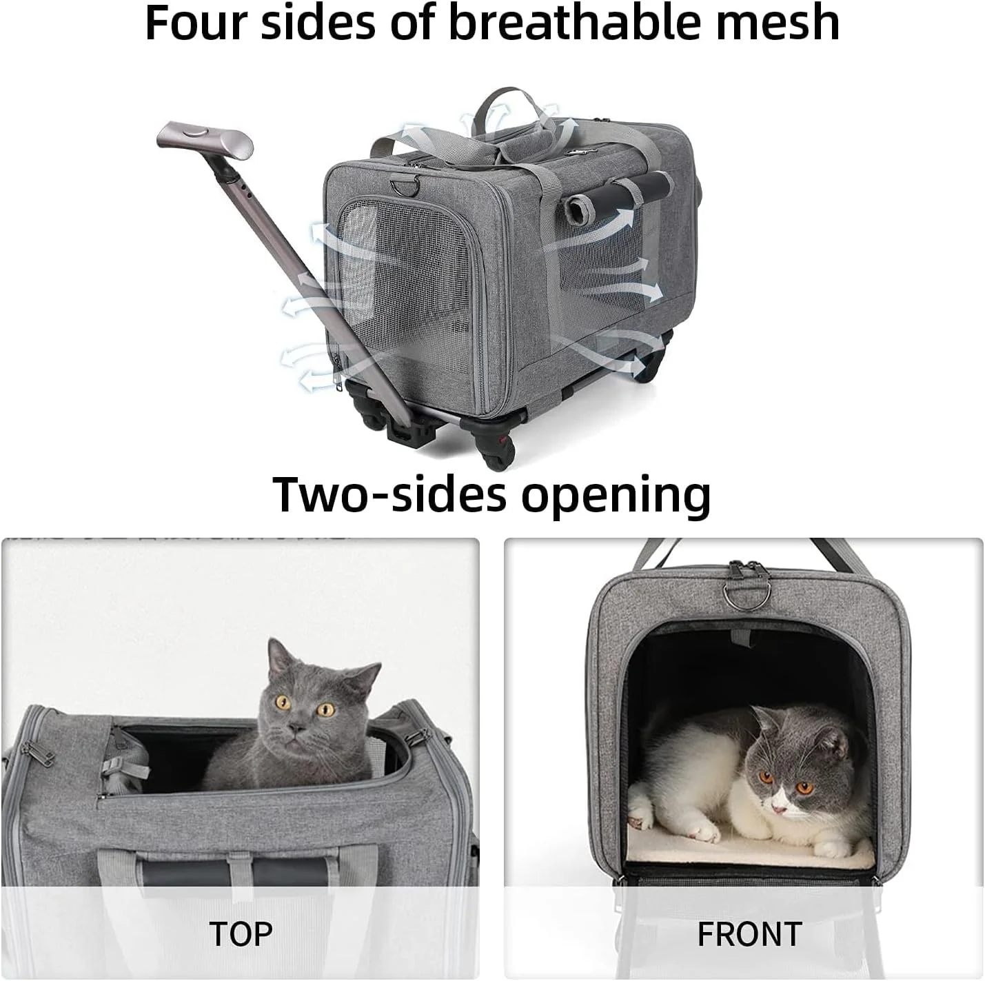 کیف چرخدار حمل حیوانات خانگی SKADE مناسب حیوانات تا 14 کیلوگرم، دارای دسته بادوام و چرخ های منعطف، دارای توری بادوام و تهویه مناسب (خاکستری، 1)