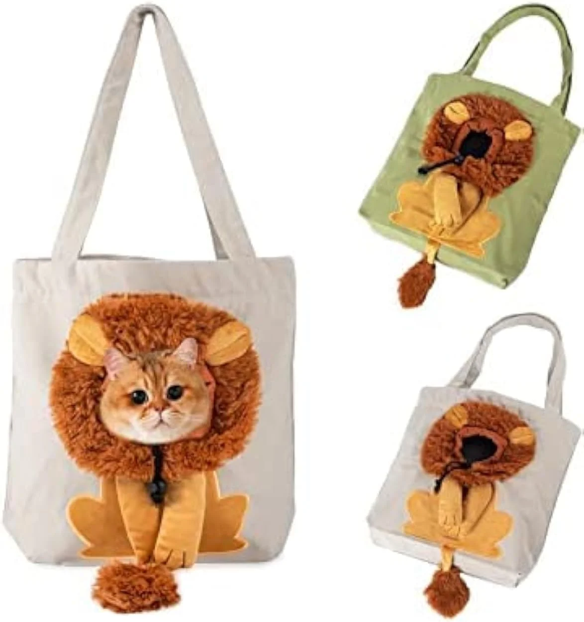 کیف حمل شانه ای بوم حیوانات خانگی، کیف حمل گربه طرح شیر، کیف دستی بوم قابل حمل حیوانات خانگی کوچک، کیف سینه ای بوم حیوانات خانگی برای سگ ها و گربه های کوچک (خاکستری روشن)