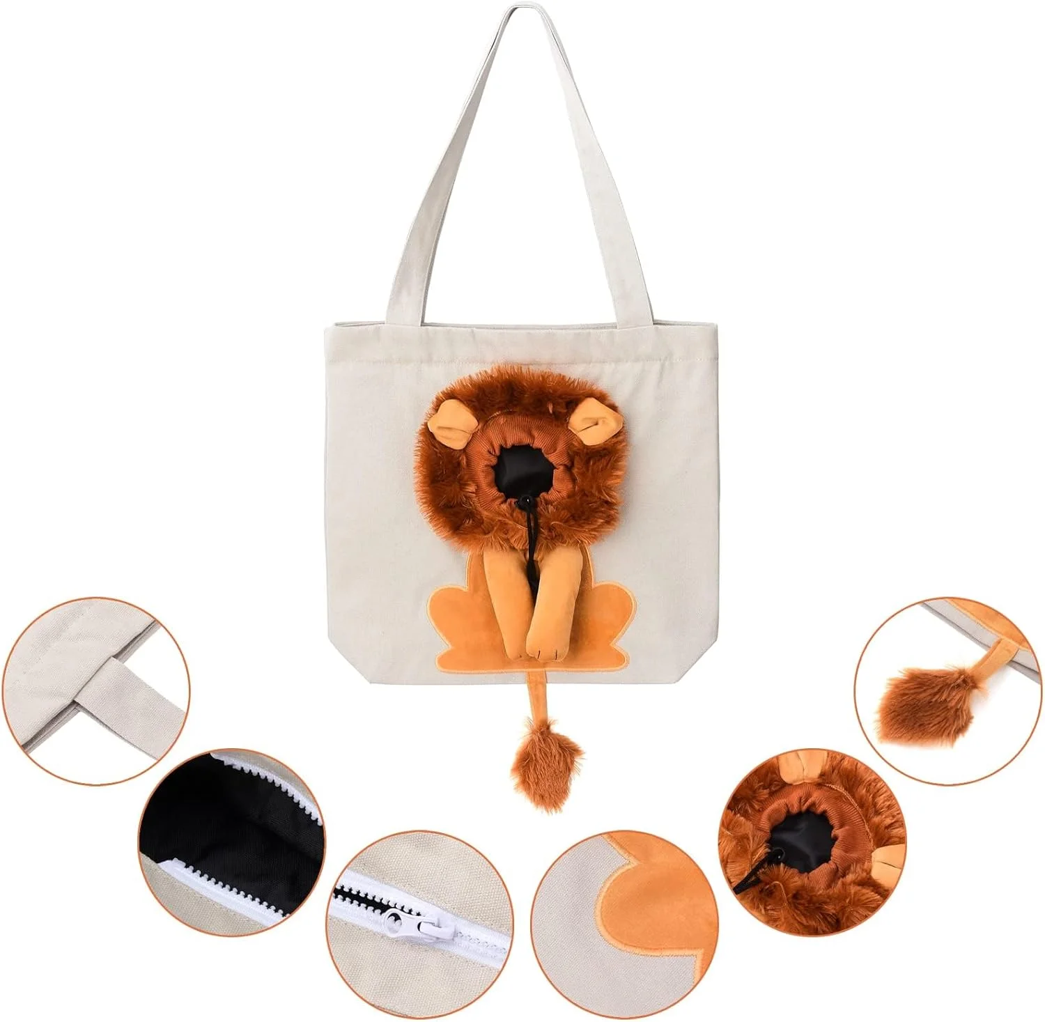 کیف حمل شانه ای بوم حیوانات خانگی، کیف حمل گربه طرح شیر، کیف دستی بوم قابل حمل حیوانات خانگی کوچک، کیف سینه ای بوم حیوانات خانگی برای سگ ها و گربه های کوچک (خاکستری روشن)