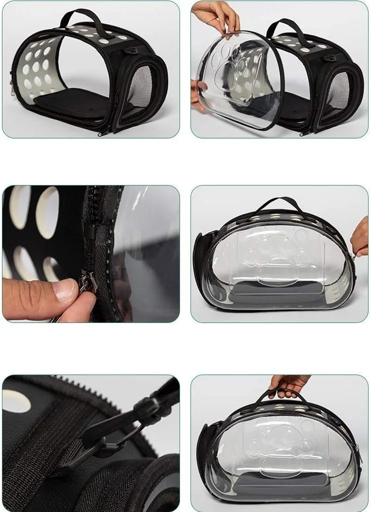 کیف حمل حیوانات خانگی شفاف و تاشو SKEIDO، مناسب سفر با هواپیما و خودرو (سایز بزرگ، مشکی)