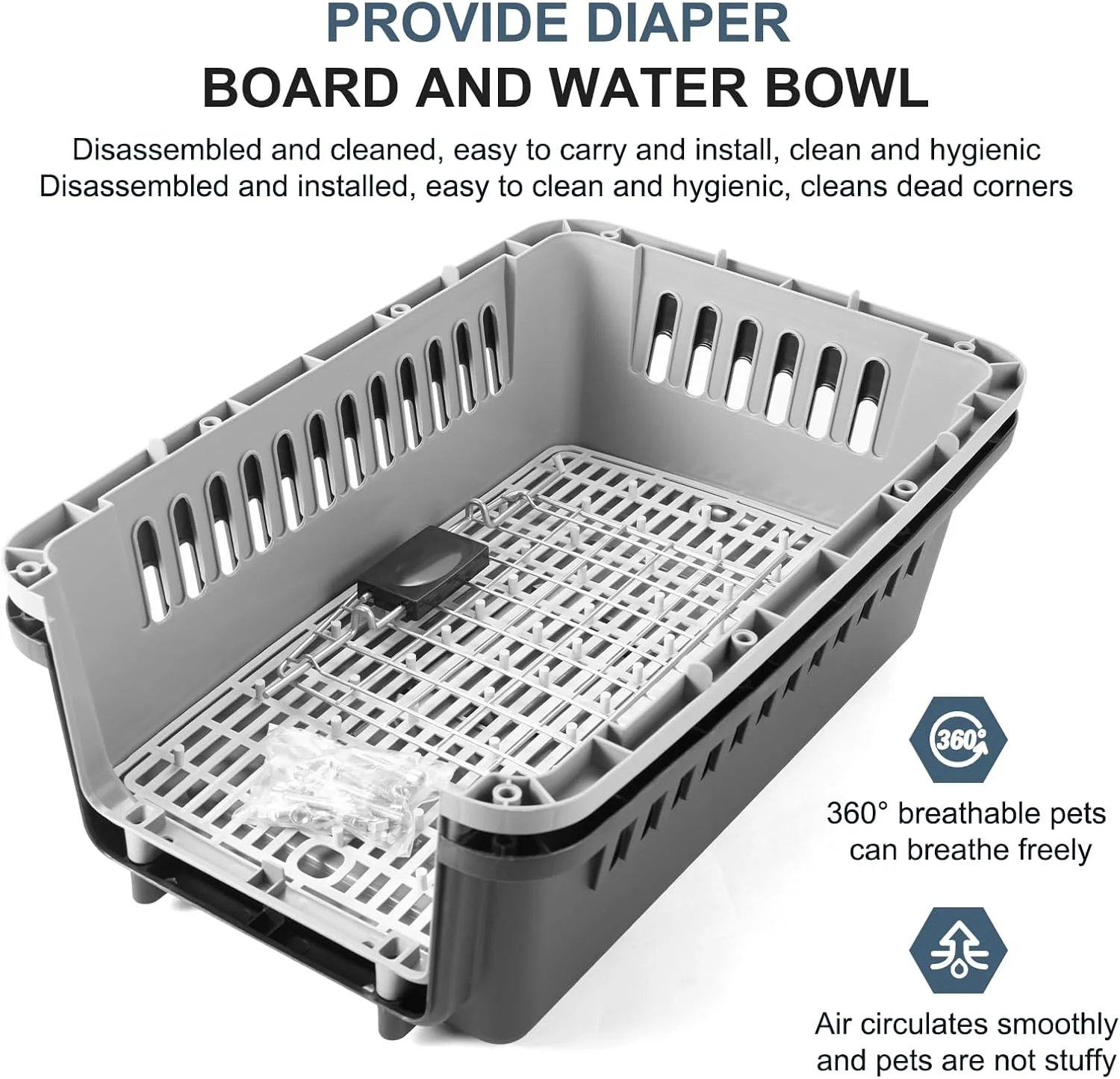 کیف حمل حیوانات خانگی سفت و محکم SKY-TOUCH، جعبه حمل قابل تنفس برای توله سگ، قفس حمل و نقل برای گربه ها، بچه گربه ها، سگ ها، مسافرت های خارج از منزل، سیستم بستن ایمن، شبکه های تهویه، L 48*W 30*H 32cm