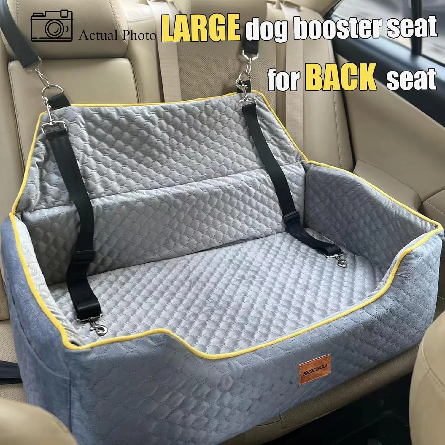 صندلی ماشین سگ سوکو برای سگ های بزرگ/متوسط یا 2 سگ کوچک، تخت سگ مموری فوم، صندلی تقویت کننده ایمنی حیوانات خانگی برای صندلی های عقب، کوسن ضخیم جداشدنی و قابل شستشو، هدیه برای صاحبان سگ، وسایل حمل و نقل و مسافرتی سگ