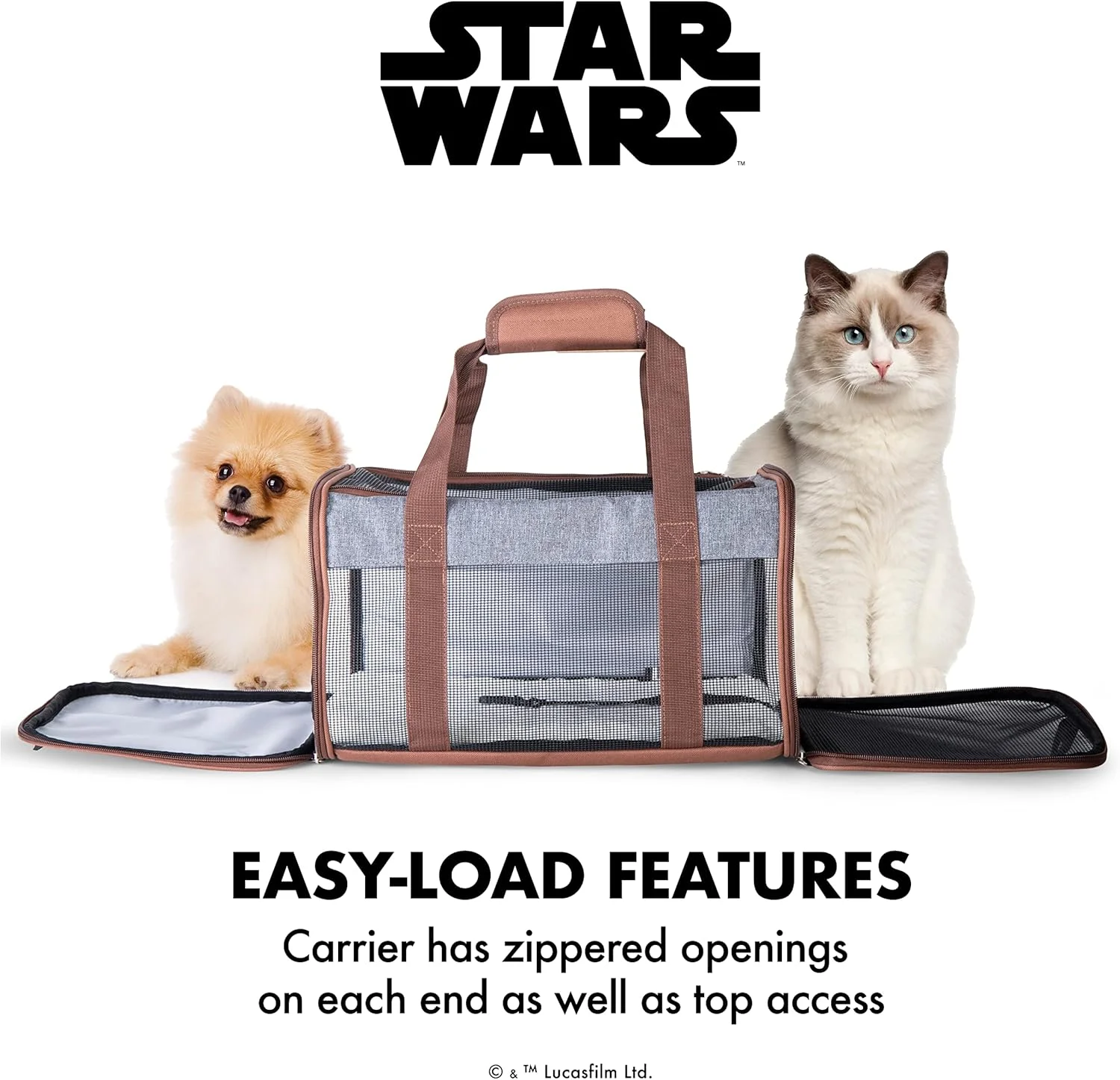 کیف حمل حیوانات خانگی جنگ ستارگان طرح ماندلورین، خاکستری و قهوه ای، مناسب سگ های کوچک و گربه ها، ابعاد 38x23x23 سانتی متر