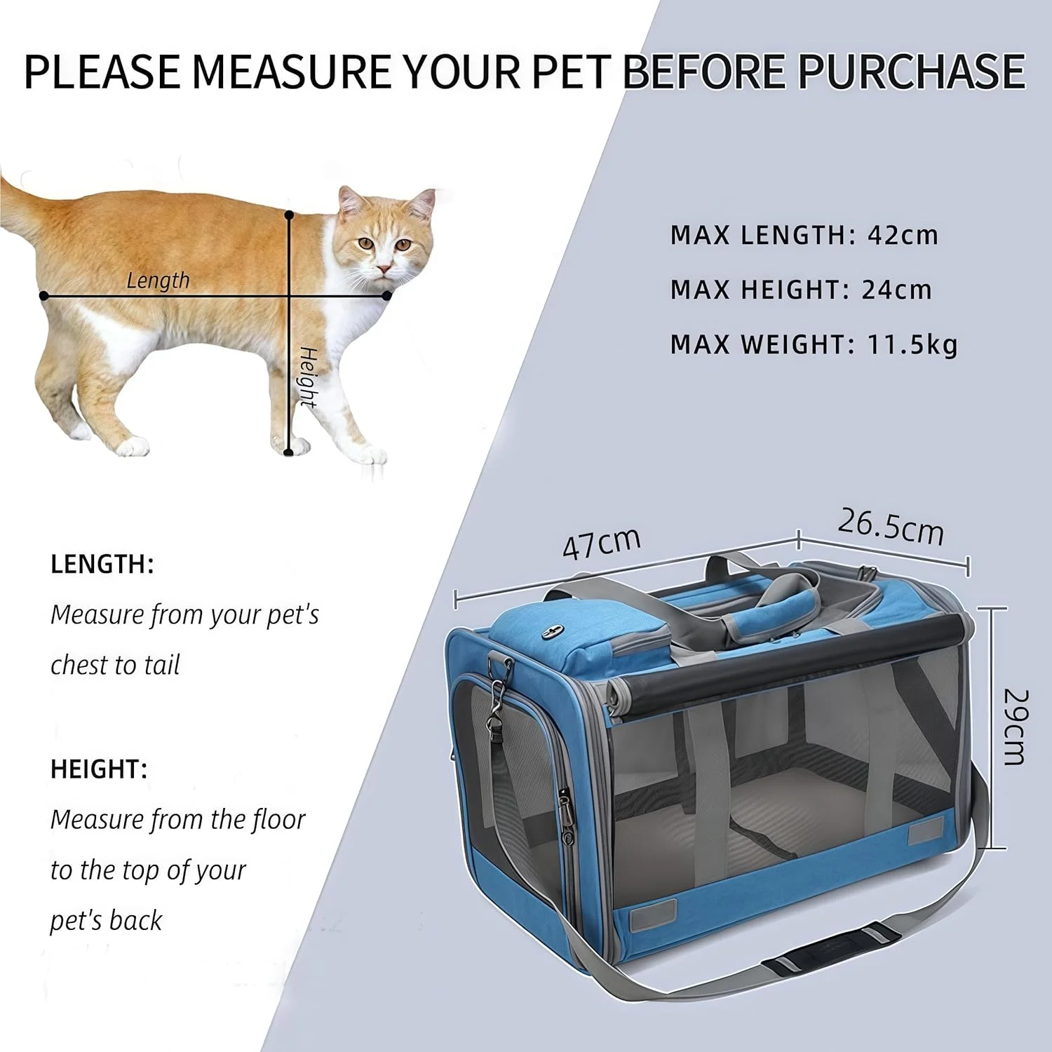 کیف حمل حیوانات خانگی تاشو بزرگ مناسب سفر برای گربه‌های متوسط و سگ‌های کوچک، کیف نرم و توری قابل حمل برای حیوانات کوچک