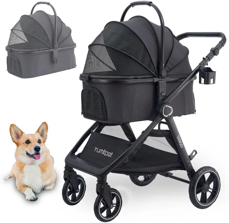 کالسکه حیوانات خانگی تانگو، کالسکه سگ 3 در 1 برای سگ ها و گربه های کوچک و متوسط با قابلیت حمل جداشدنی و تاشو برای مسافرت