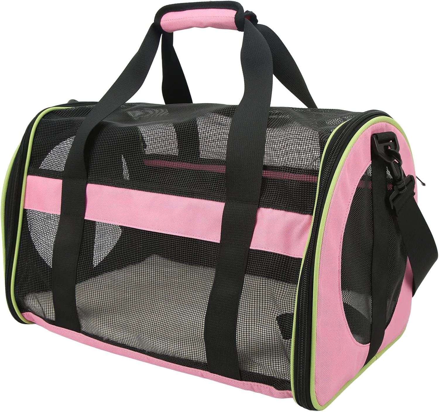 کیف حمل سگ مورد تایید خطوط هوایی، کیف مسافرتی تاشو و تنفسی حیوانات خانگی با بند شانه قابل تنظیم برای گربه، سگ های کوچک، توله سگ ها، گربه های متوسط (صورتی روشن)