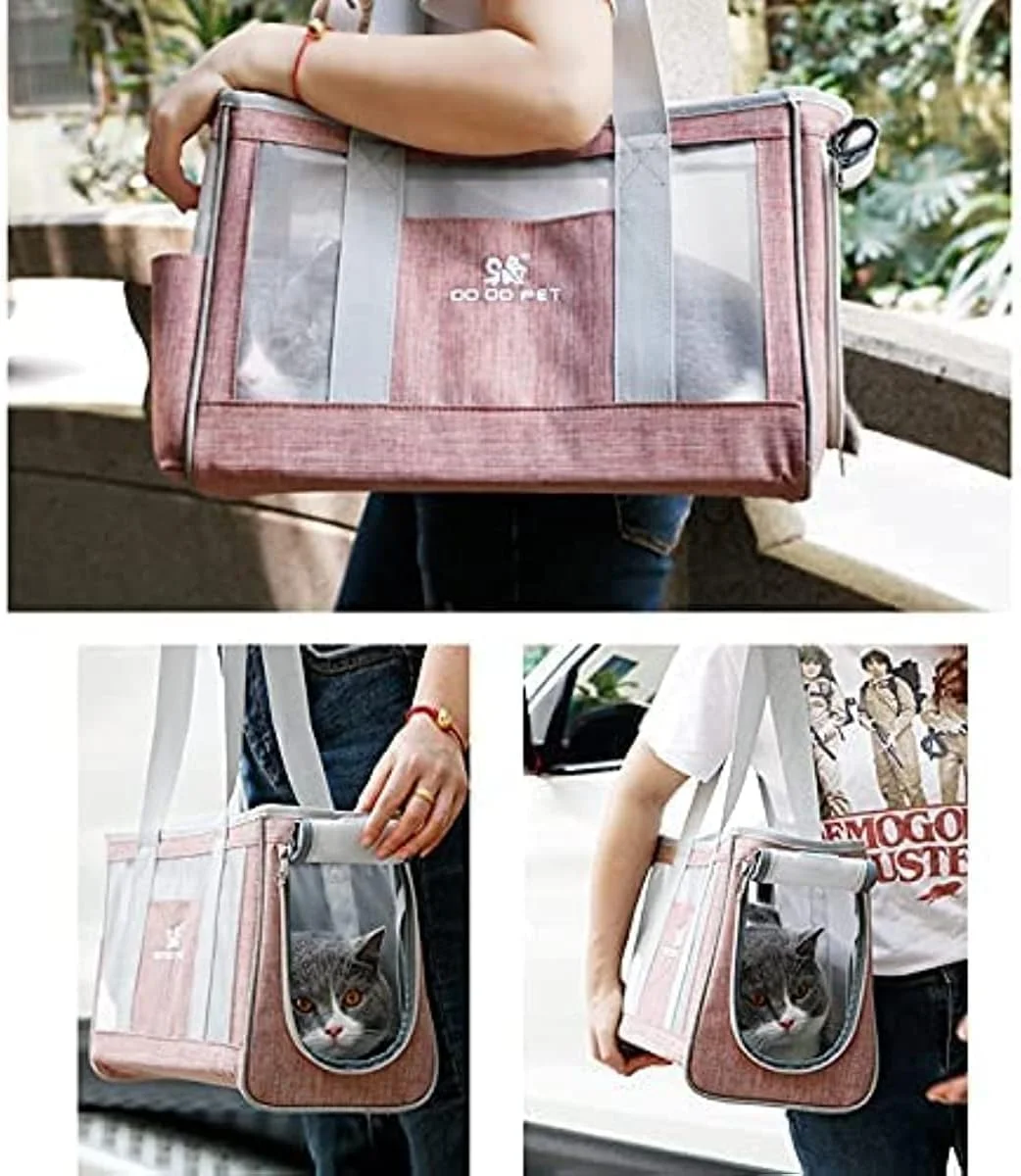 کیف حمل حیوانات خانگی با تهویه مناسب، دید خوب و حمل آسان برای سگ، گربه و خرگوش، کیف نرم و قابل حمل گربه، کیف مسافرتی سگ کوچک (سایز L صورتی)