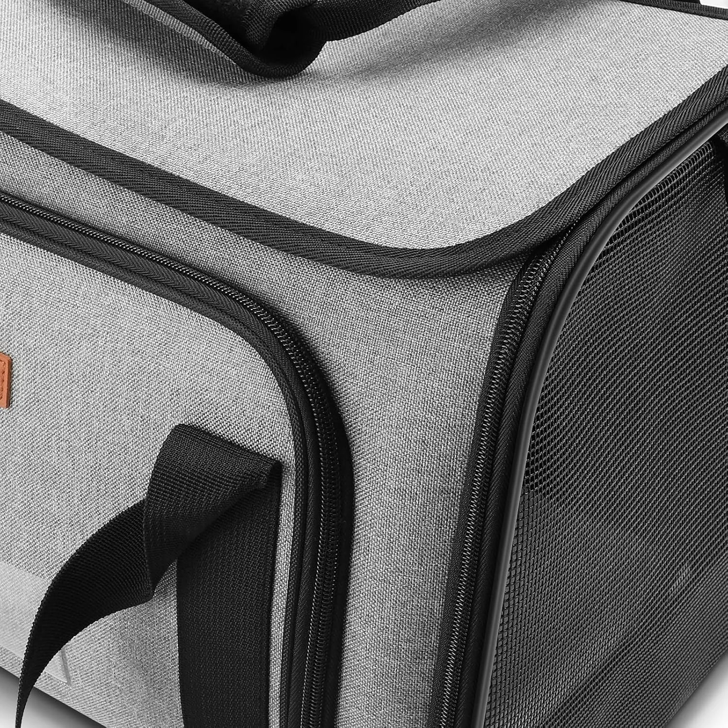 کیف حمل حیوانات خانگی YOOFAN، تاشو و مناسب هواپیما، سبد حمل قابل حمل برای گربه ها، سگ ها و توله سگ ها تا وزن 7 کیلوگرم، دارای کاسه مخصوص حیوانات خانگی، تشک جداشدنی و بند شانه - خاکستری