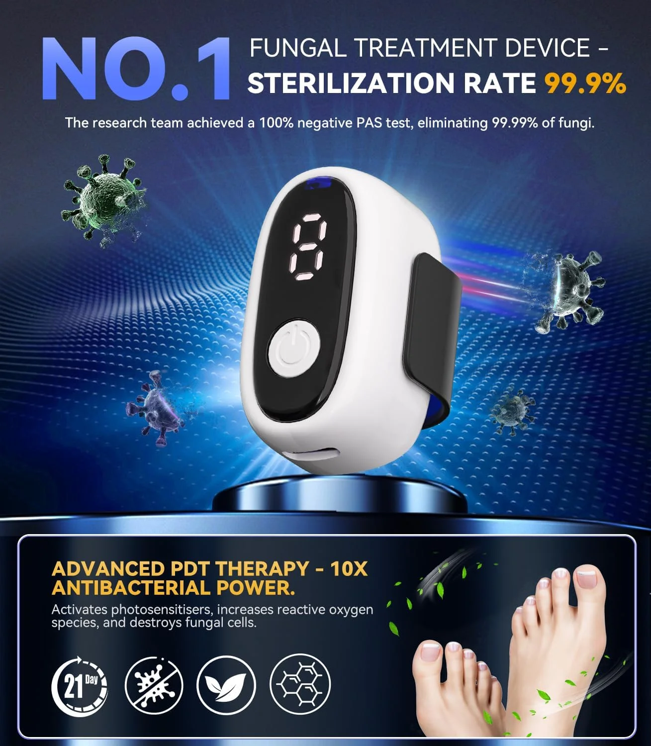 دستگاه لیزر قارچ ناخن با تایمر، دستگاه لیزر قارچ ناخن، 3 آبی، 1 مادون قرمز ارتقا یافته، لیزر ناخن، برنده تست عملکرد سریع 21 روزه
