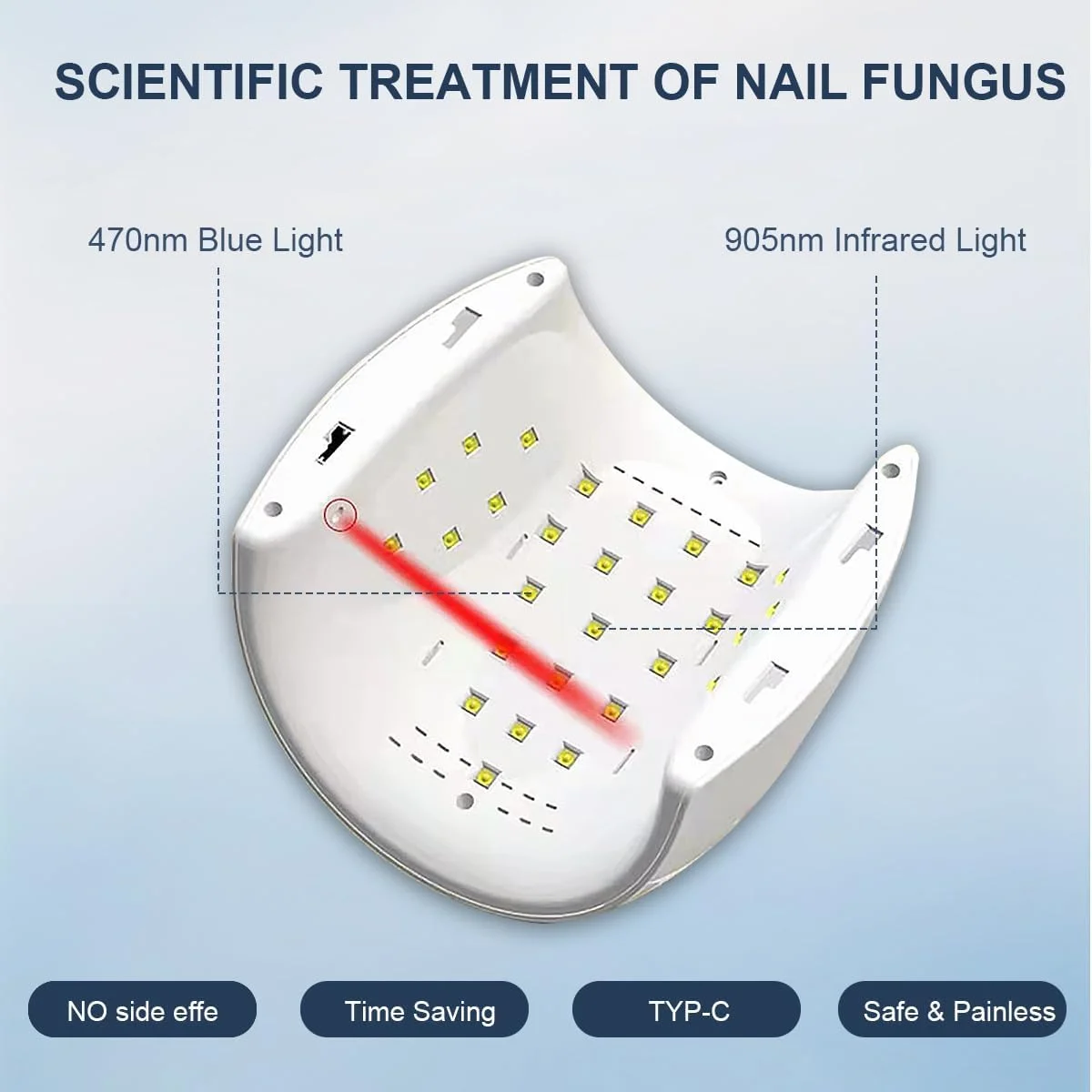 دستگاه پاکسازی قارچ ناخن برای چند ناخن پا، دستگاه درمان قارچ ناخن با نور مادون قرمز 905 نانومتر + نور آبی 470 نانومتر، ایمن و قابل اعتماد
