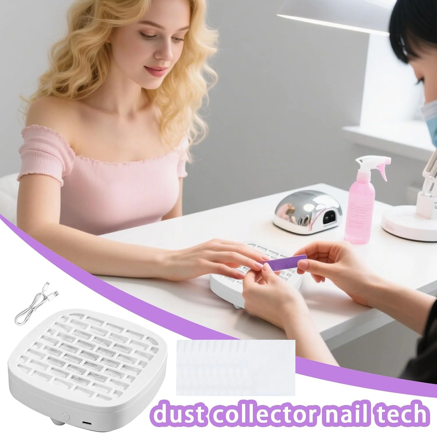 جمع کننده گرد و غبار ناخن | دستگاه مکنده گرد و غبار قدرتمند و بی صدا - دستگاه گردگیری قابل شارژ USB برای مسافرت در فضای باز، سالن، اتاق، پدیکور، زنان و دختران