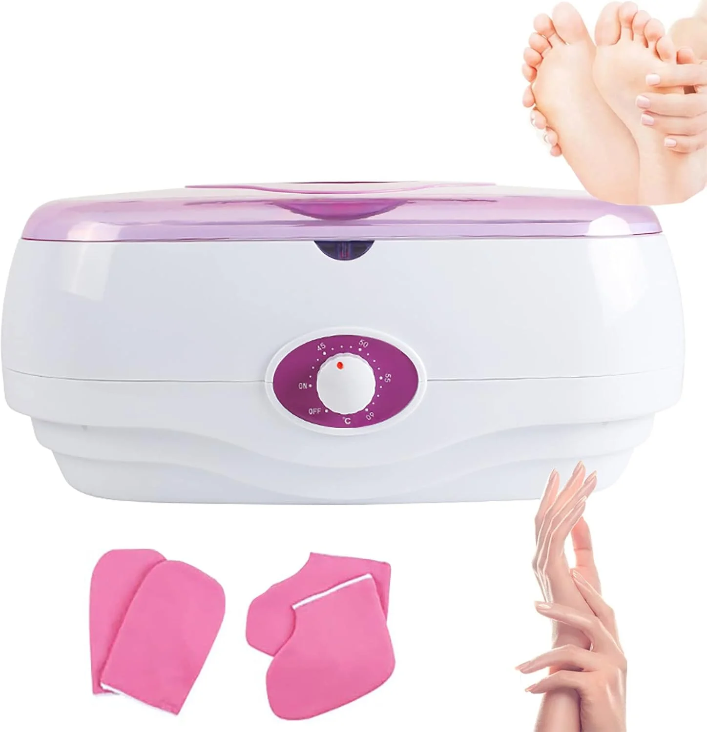حمام پارافین دست و پا، مرطوب کننده و تجدید کننده پوست/تسکین دهنده خستگی، ظرفیت بزرگ 4 لیتری، 0-60 درجه سانتیگراد قابل تنظیم، ابزار مراقبت از پوست خانگی/سالن زیبایی، بنفش