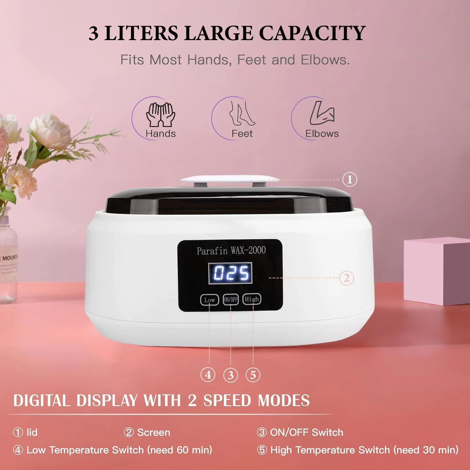 دستگاه پارافین تراپی Angju برای دست و پا، دستگاه گرم کننده پارافین با صفحه لمسی و ظرفیت بزرگ، دستگاه پارافین دست، مرطوب کننده برای پوست صاف و نرم