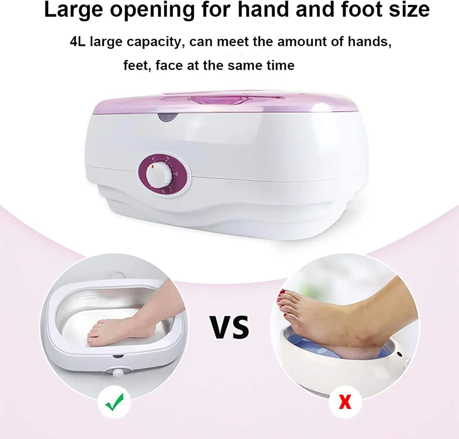 حمام پارافین دست و پا، مرطوب کننده و تجدید کننده پوست/تسکین دهنده خستگی، ظرفیت بزرگ 4 لیتری، 0-60 درجه سانتیگراد قابل تنظیم، ابزار مراقبت از پوست خانگی/سالن زیبایی، بنفش