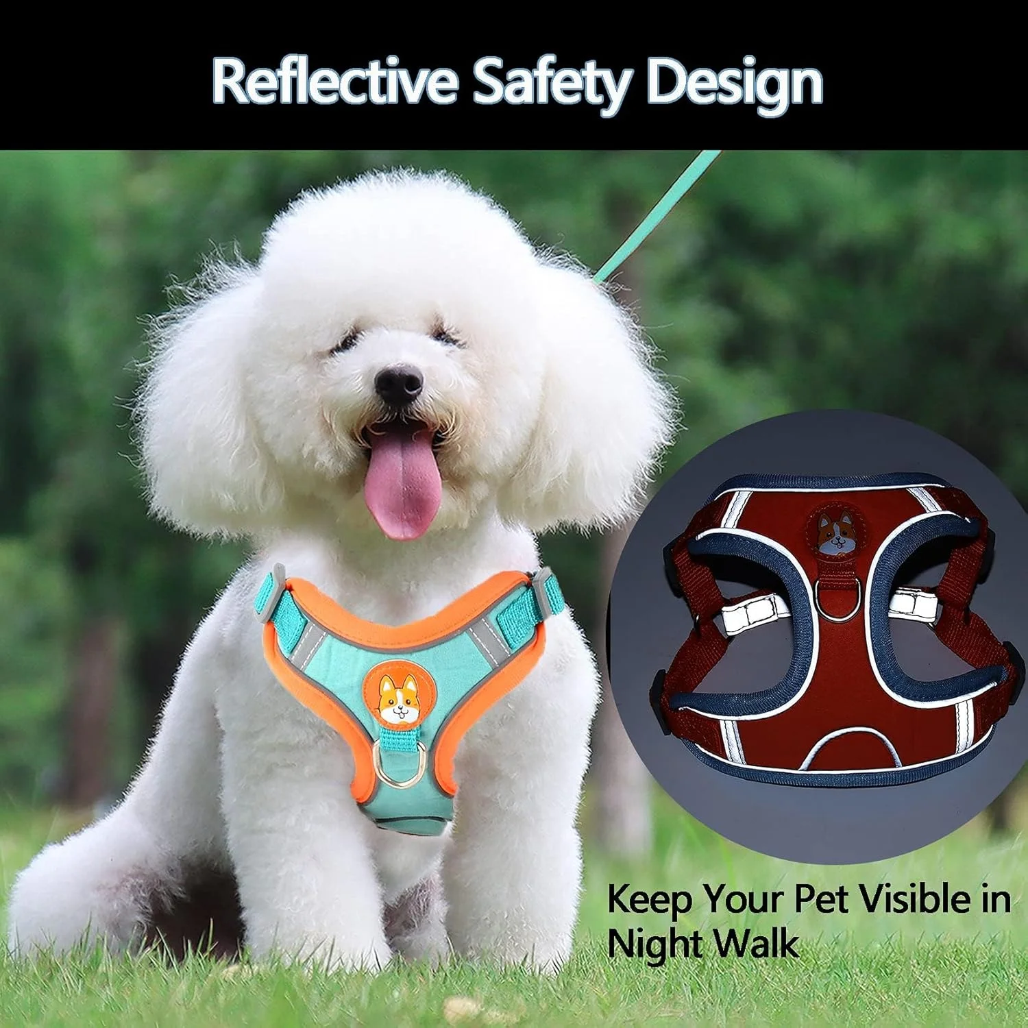 ست قلاده و بند سگ کوچک بدون کشیدن مومو بیر، جلیقه سوئدی پله ای برای توله سگ های دختر و پسر، قلاده بازتابنده قابل تنظیم برای پیاده روی در فضای باز ست قلاده و بند سگ کوچک بدون کشیدن مومو بیر، جلیقه سوئدی پله ای برای توله سگ های دختر و پسر، قلاده بازتابنده قابل تنظیم برای پیاده روی در فضای باز