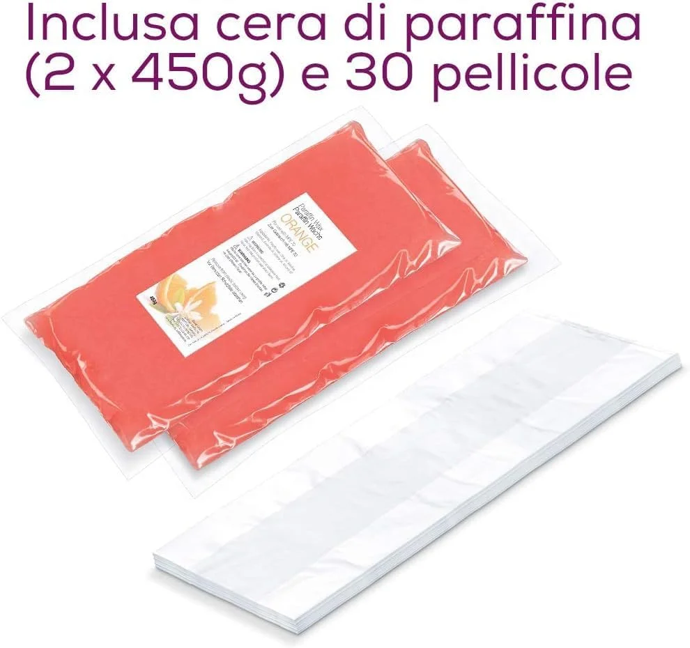 حمام پارافین Beurer MP 70 | برای داشتن پوستی نرم و لطیف در دست ها، پاها و آرنج ها | جذب عمیق تر رطوبت و مواد مغذی را افزایش می دهد | شامل 2 بسته 450 گرمی پارافین معطر + فویل های پلاستیکی